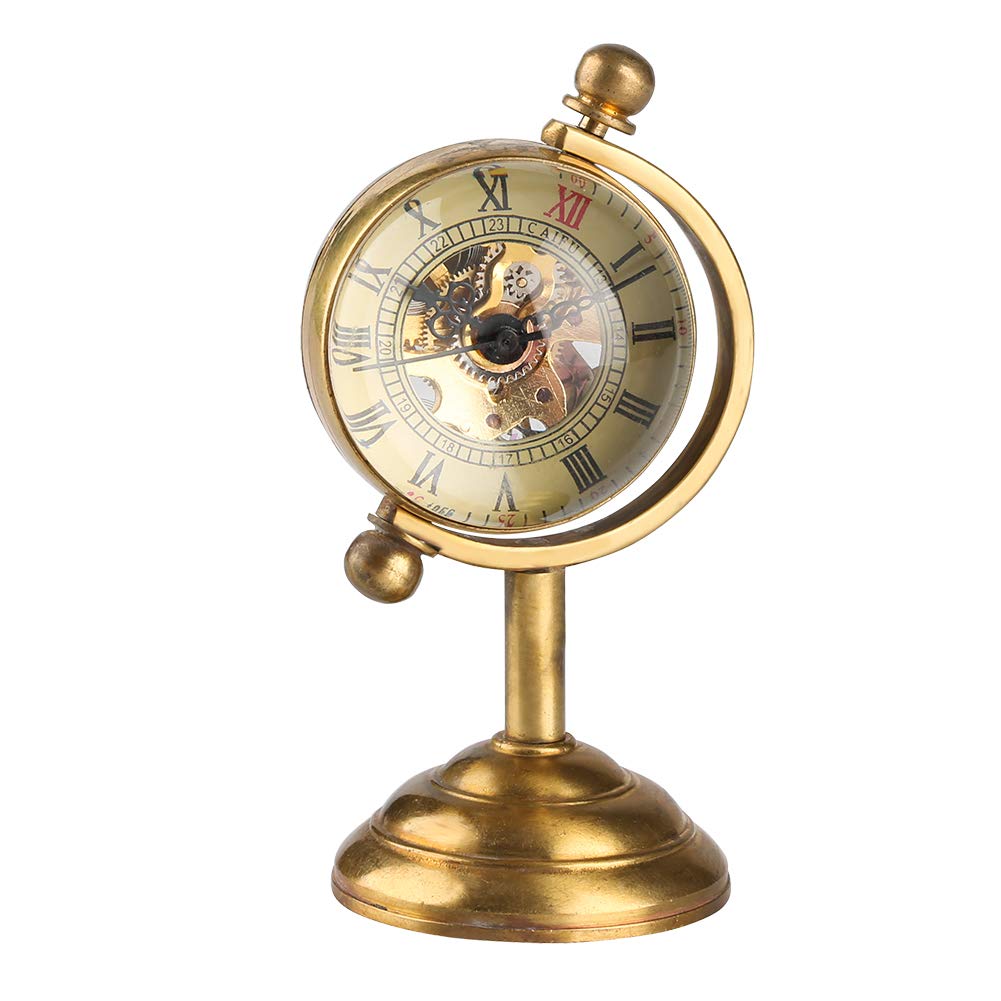 Gold Spinning Globe Desk Clock - Hand-Winding Copper Table Clock for Men & Women - Unique Home & Office Decor Gift for Friends, Birthday, Anniversary - Perfect for Study, Living Room & Workspace Decor