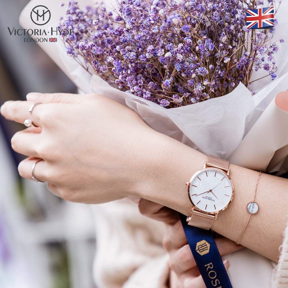 VICTORIA HYDE Women's Fashion Watch & Bracelet Set - Analog Quartz Movement, Stainless Steel Mesh Band & Leather Strap - Perfect for Office, Party & Everyday Wear
