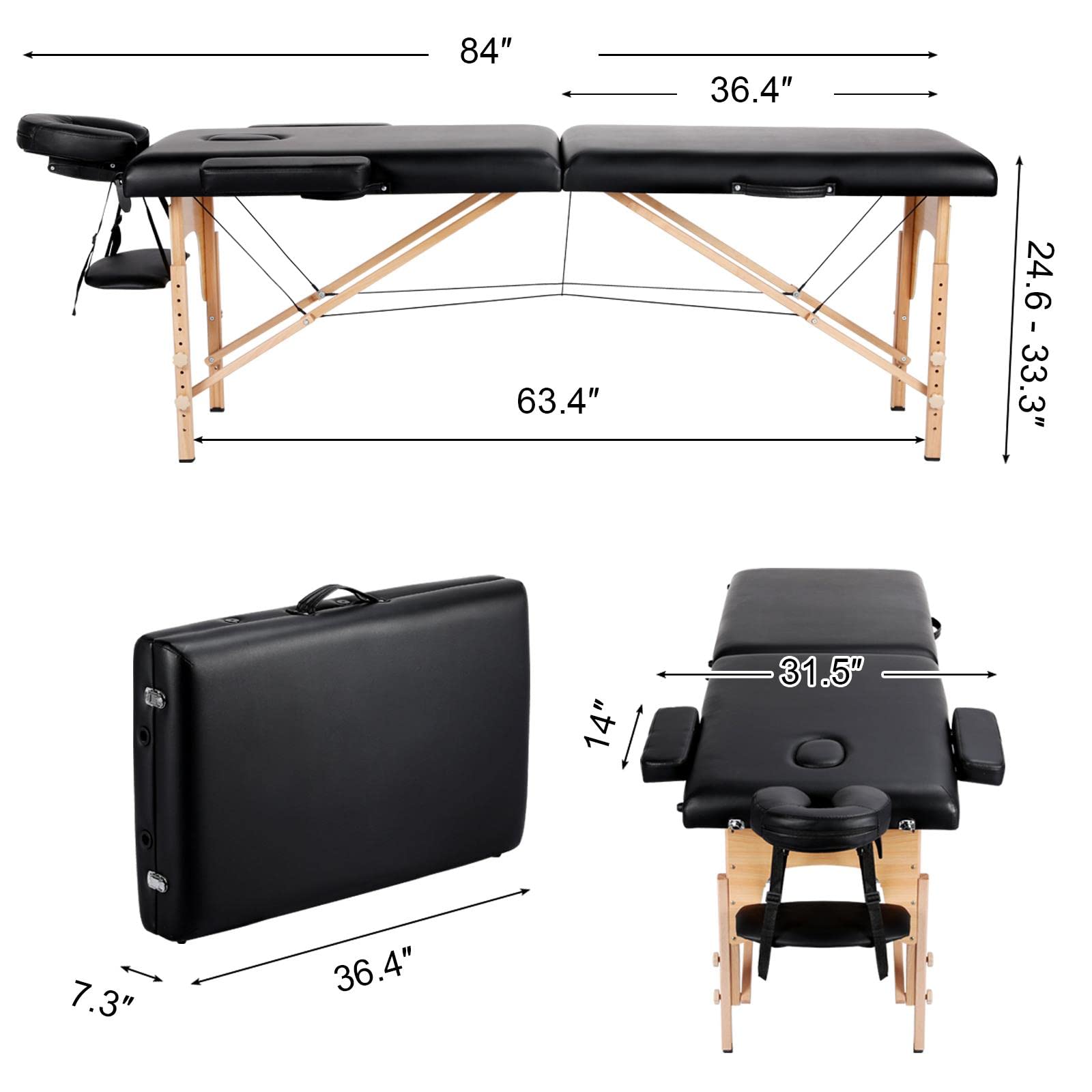 Yaheetech Portable Adjustable Massage Table - Professional Esthetician Bed for Lash Extensions, Waxing, Tattoo & Physical Therapy | Foldable Beauty Spa Table for Salon & Home Use
