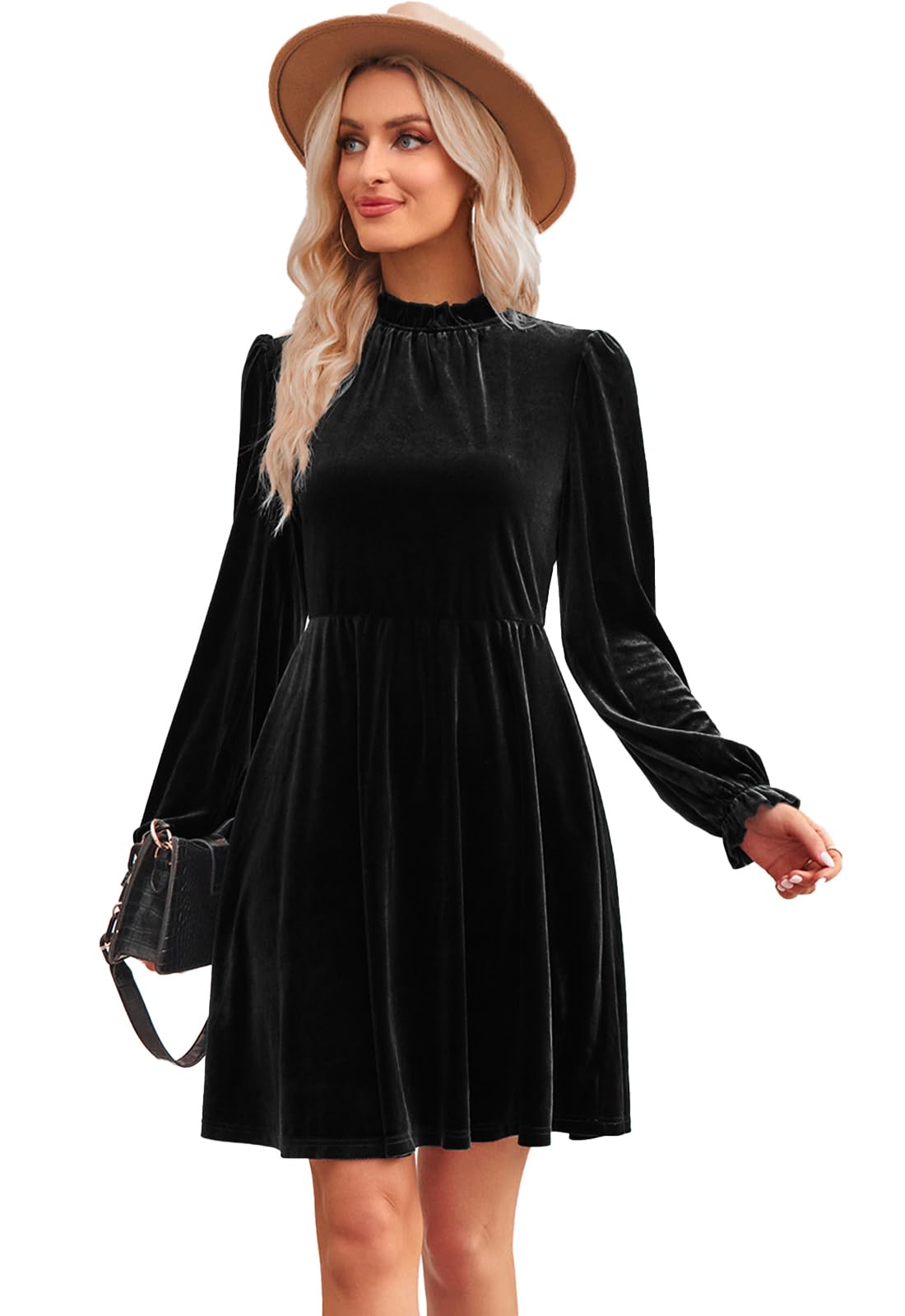 Jayscreate Women's 2023 Velvet Wrap Dress with Elastic Waist - Long Sleeve Formal Tunic for Wedding Guest, Fall Party & Special Occasions