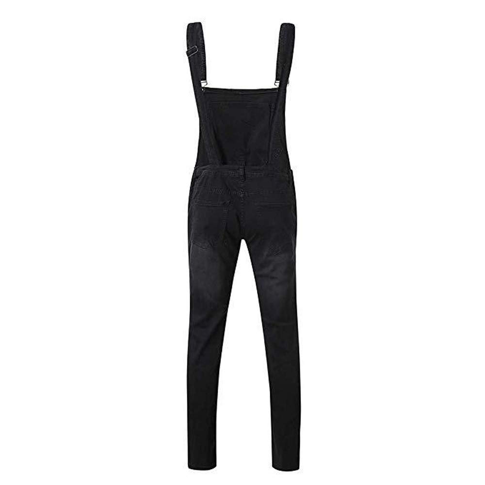 Huixin Men's Denim Overalls - Ripped Bib Jeans Slim Fitted Jumpsuit with Pockets (Black) | Casual Workwear & Street Style Outfit