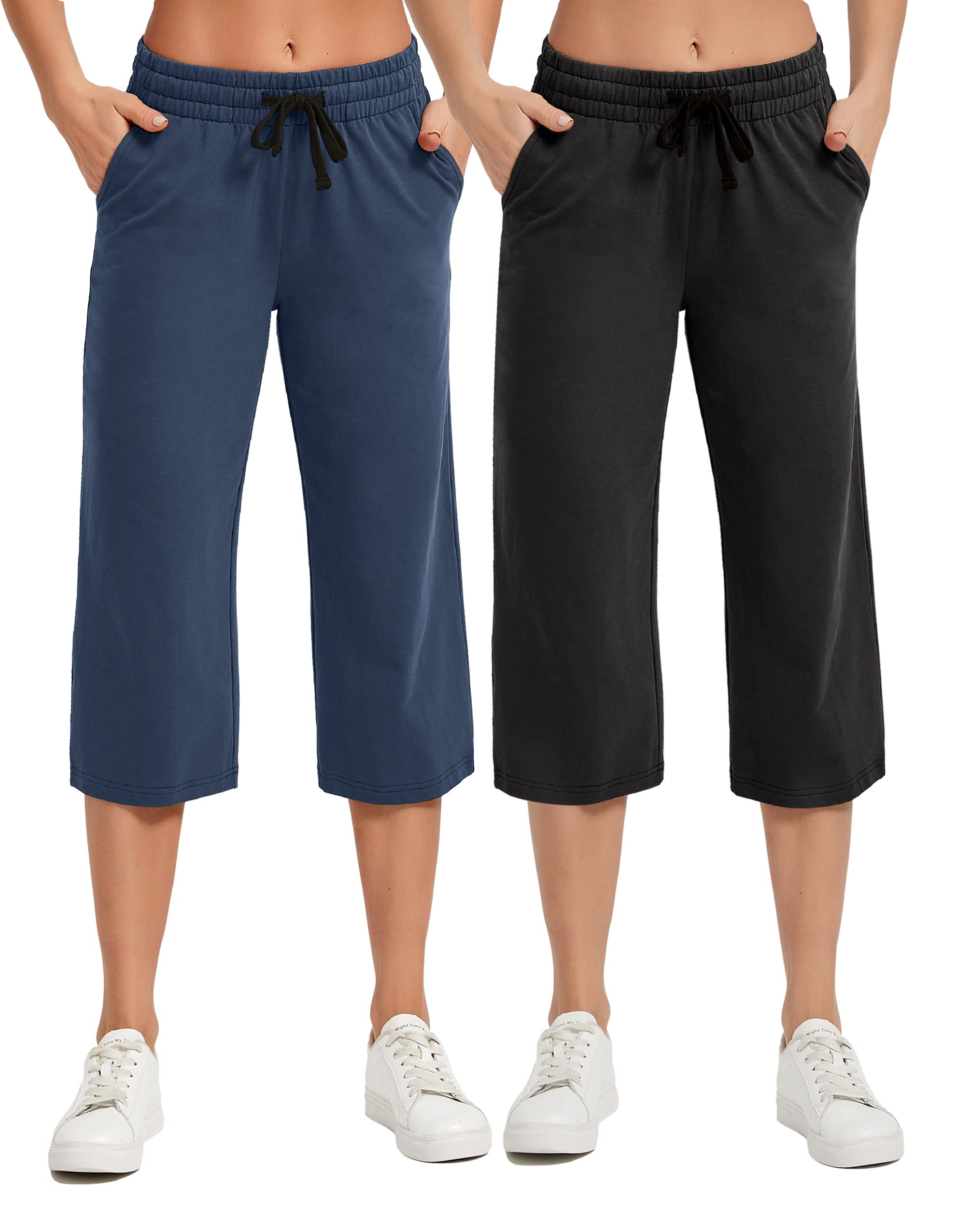SPECIALMAGIC Women's Cotton Yoga Capri Pants - Wide Leg Sweatpants for Workout & Lounge - 2 Pack Comfortable Athletic Pants for Yoga, Running & Casual Wear