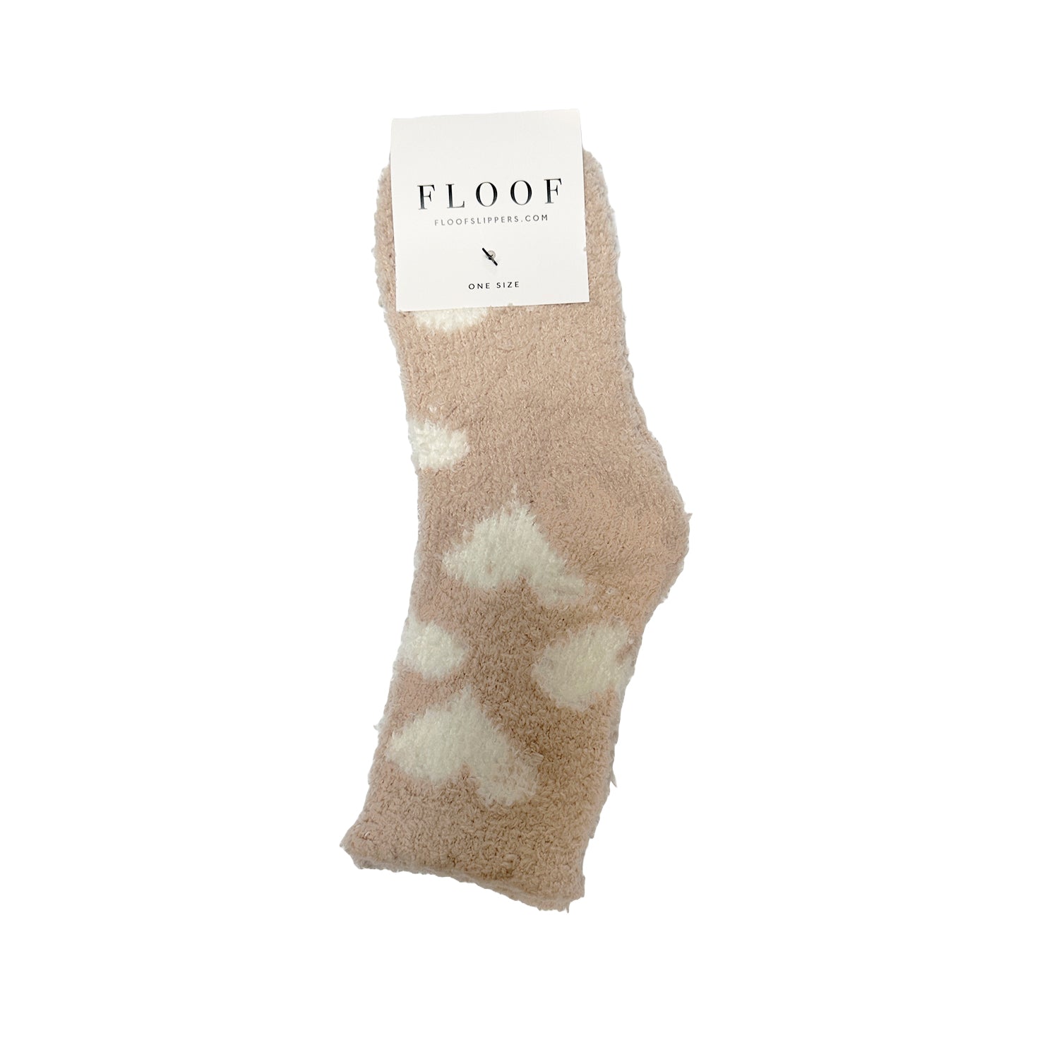FLOOF Cozy Fuzzy Heart Socks - Soft Warm Beige & White Knit Socks for Women | Perfect for Valentine's Day Gifts, Winter Comfort & Cute Homewear