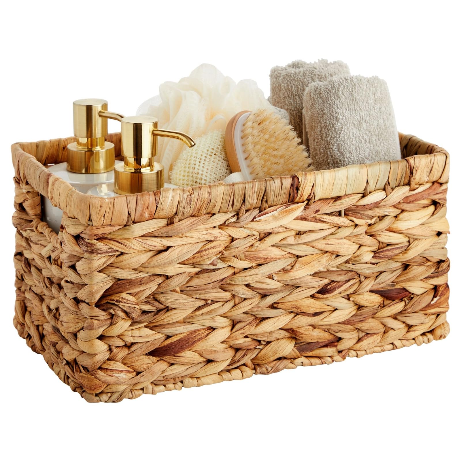 2 Pack Small Rectangular Wicker Baskets - 6 Inch Wide Handwoven Water Hyacinth Storage Bins for Shelves | Perfect for Home Organization, Bathroom & Kitchen Storage, Decorative Display