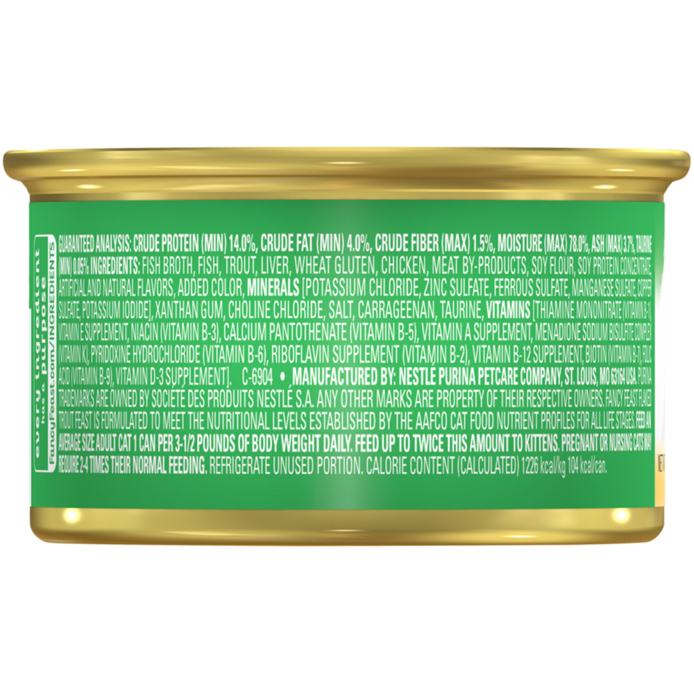 Fancy Feast Flaked Trout Canned Cat Food - Grain Free Wet Cat Food for Adult & Senior Cats - High Protein Natural Cat Food for Indoor & Outdoor Cats - Perfect for Mealtime & Special Treats