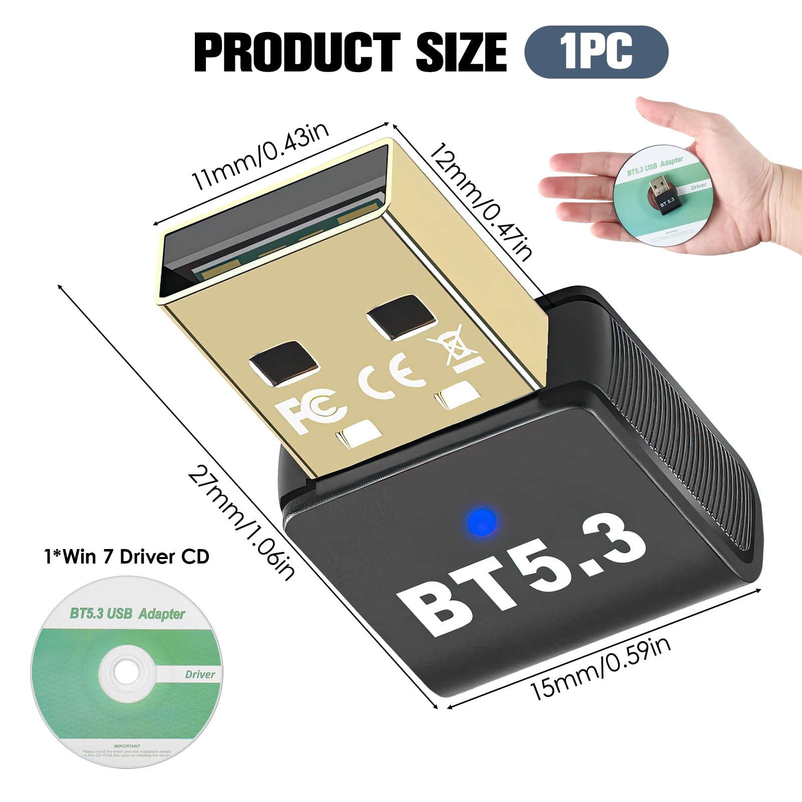 Bluetooth 5.3 USB Adapter for PC & Laptop - Windows 11/10/8.1/7 Plug & Play Wireless Dongle - Connect Headphones, Speakers, Keyboard, Mouse, Printer, Controller & Tablet - Perfect for Home Office, Gaming & Remote Work
