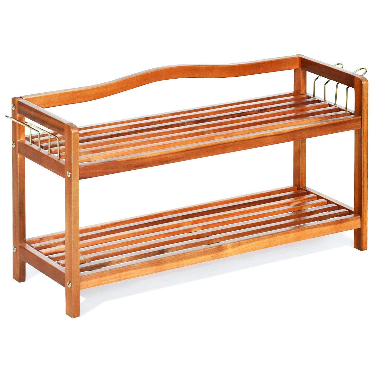 2-Tier Wooden Shoe Rack - Freestanding Shoe Storage Organizer for Entryway, Closet & Bedroom - Natural Wood Shoe Shelf for Space Saving Home Organization