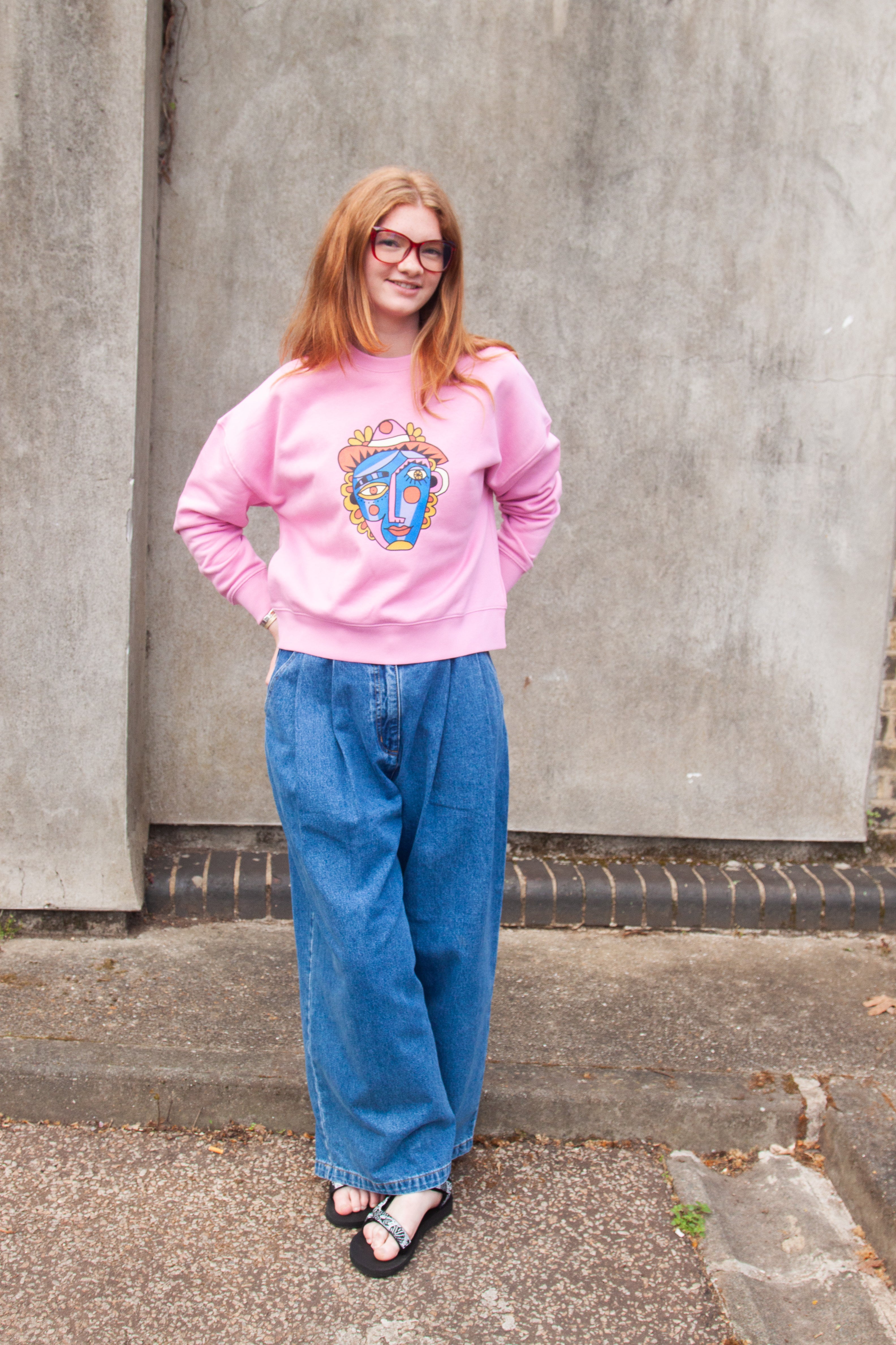 Miss Pompom Pink Picasso Sweatshirt - Women's Cute Fluffy Pullover Sweater for Casual Wear, Street Style & Instagram Outfits