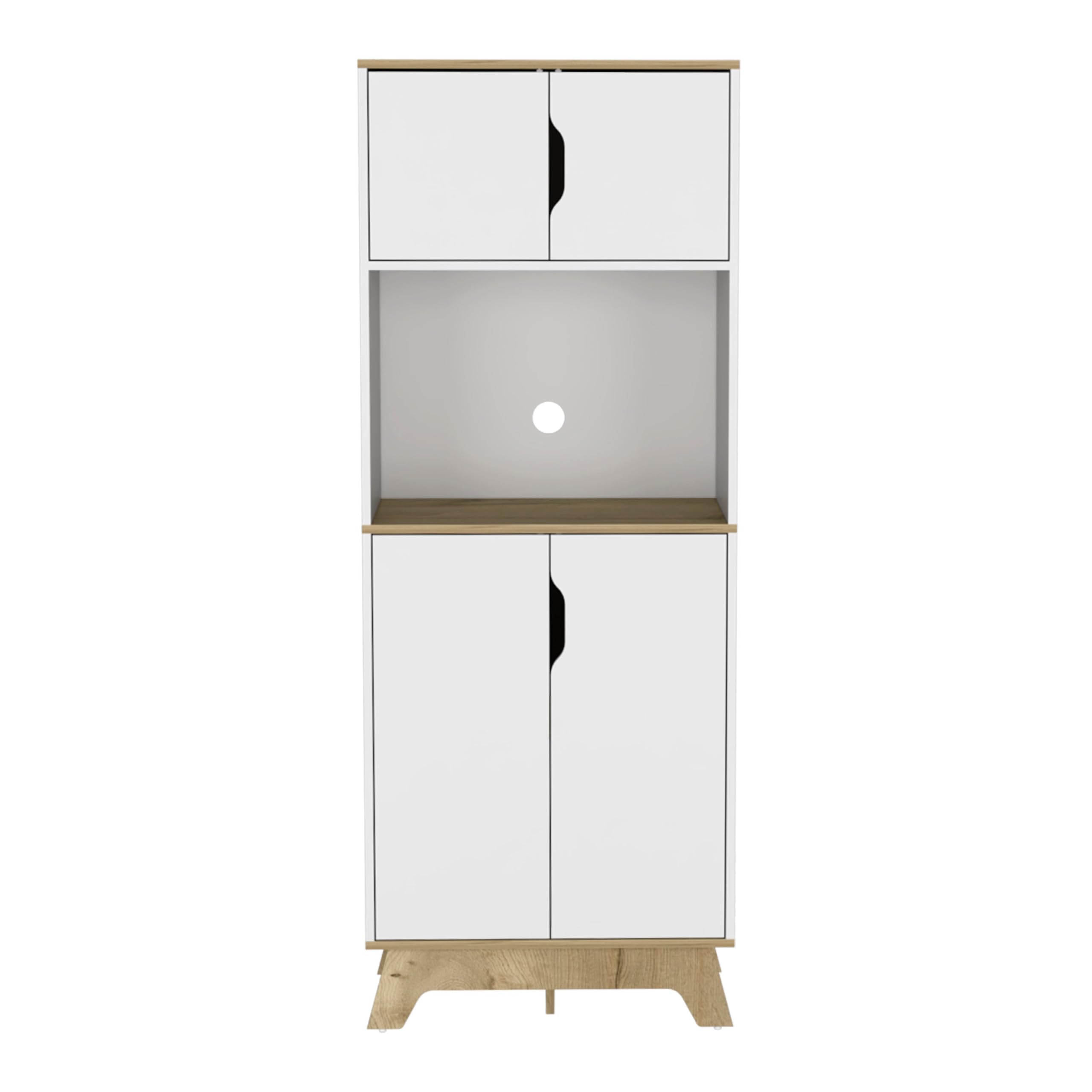 Tuhome Pamplona Microwave Tall Cabinet with Double Doors - Light Oak/White Finish - Perfect for Kitchen Storage & Countertop Organization