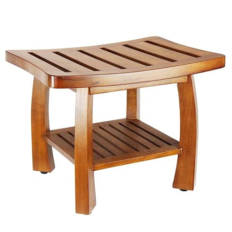 Premium Teak Wood Spa Shower Bench with Storage Shelf | Waterproof Bath Seat for Shower, Sauna & Bathroom | Heavy-Duty Teak Shower Stool with Non-Slip Feet for Wet Areas