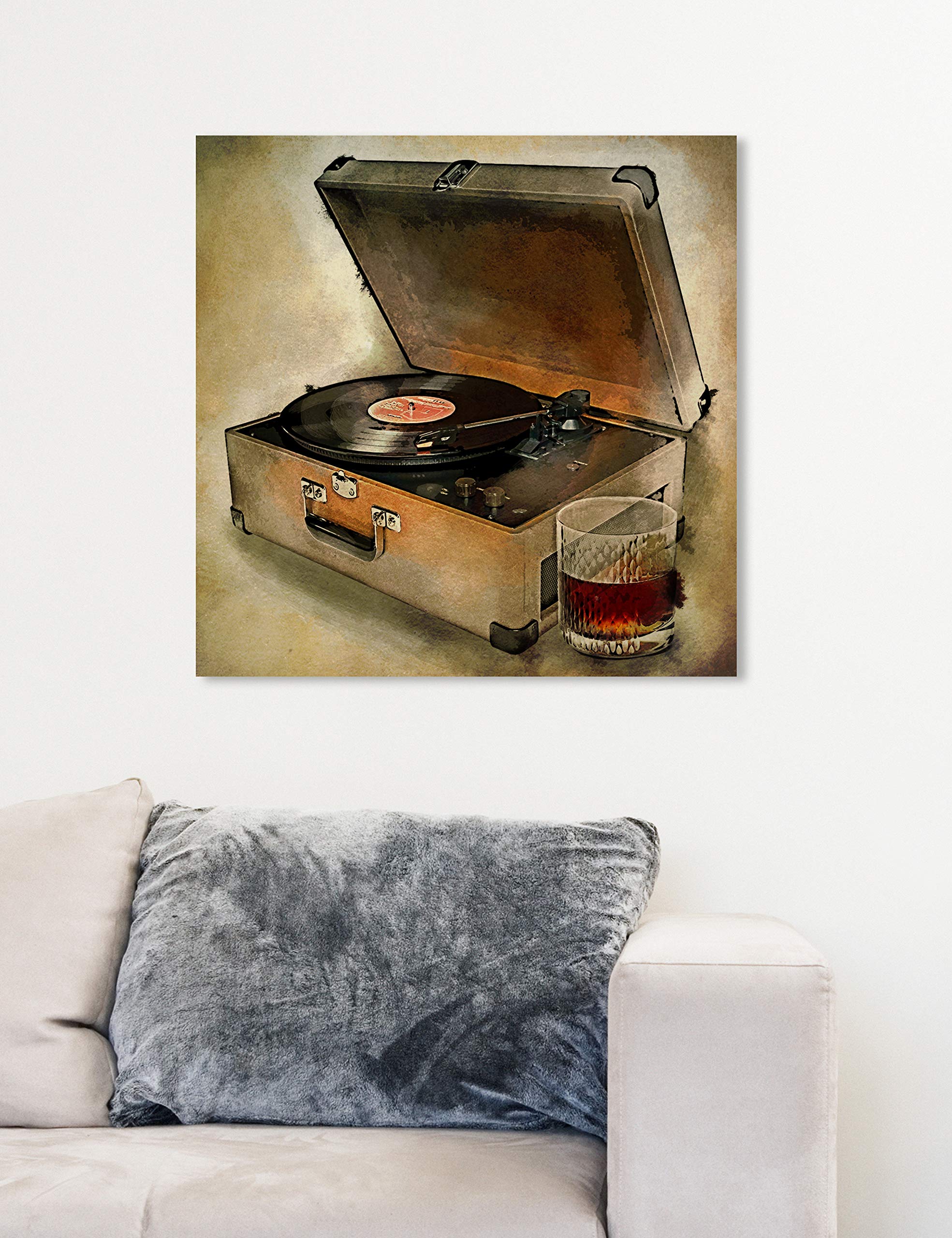 Oliver Gal Artist Co. 'Drink to The Tunes' Music Wall Art Canvas Print - 20x20 Inch Brown & White Home Decor - Perfect for Living Room, Bedroom & Bar Decorations