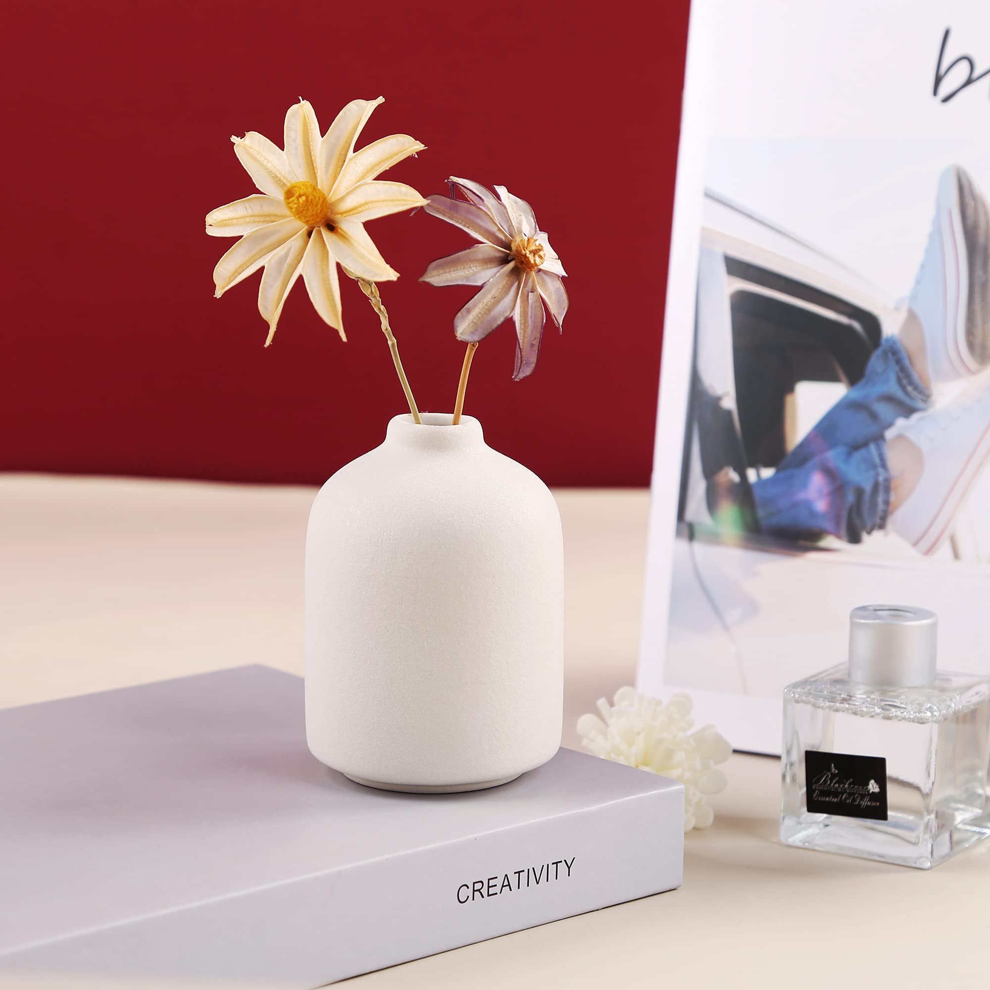 White Ceramic Vase for Home Decor - Elegant Dried Flower Vase & Living Room Centerpiece - Perfect for Flower Arrangements, Interior Design, and Photography Props | Ideal for Weddings, Dining Tables, and Modern Home Styling