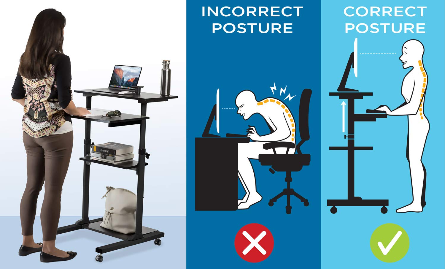 Mount-It! Adjustable Mobile Standing Desk Cart with Locking Wheels - 27.5