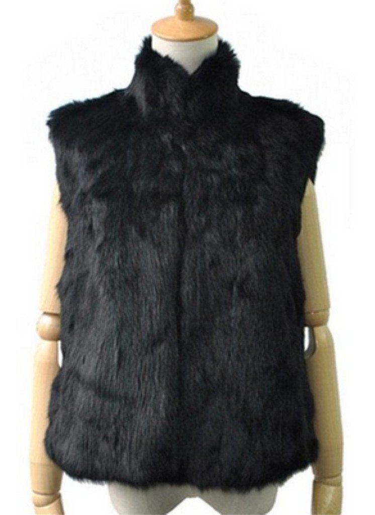 YR.Lover Women's Natural Rabbit Fur Zipper Vest Coat with Stand Collar - Warm Winter Fashion Outerwear for Casual & Outdoor Activities