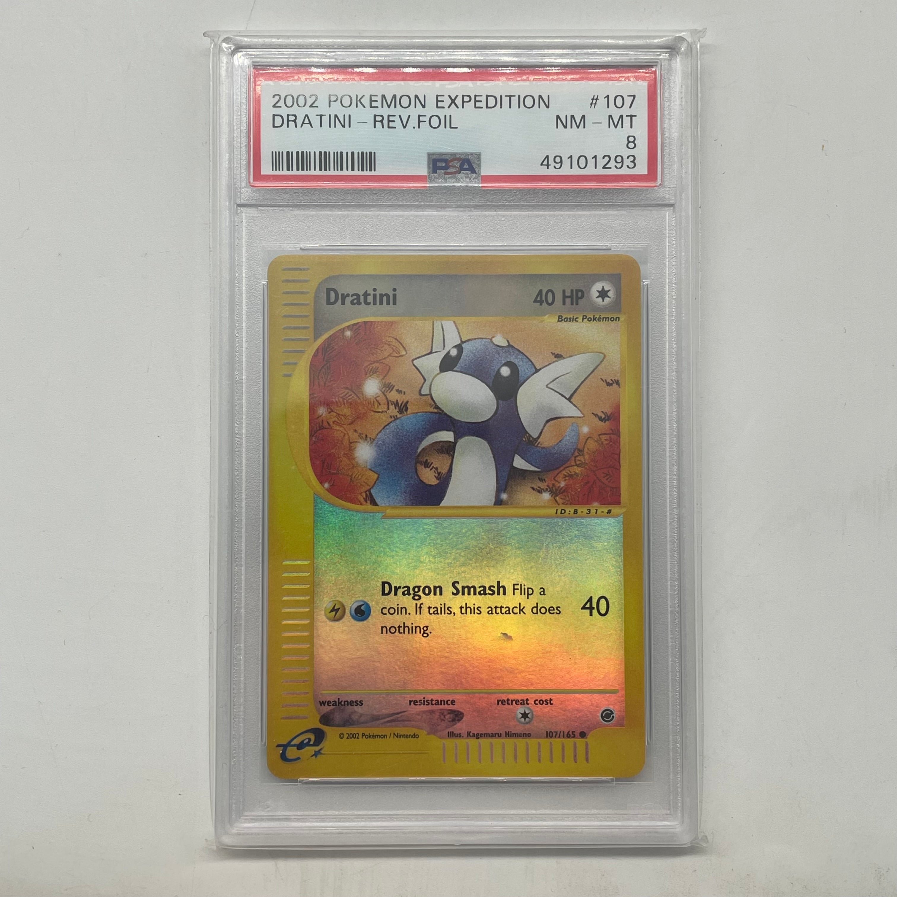Dratini Pokémon Card 107/165 Reverse Holofoil PSA 8 Graded - Rare Collectible Trading Card for Battles & Display