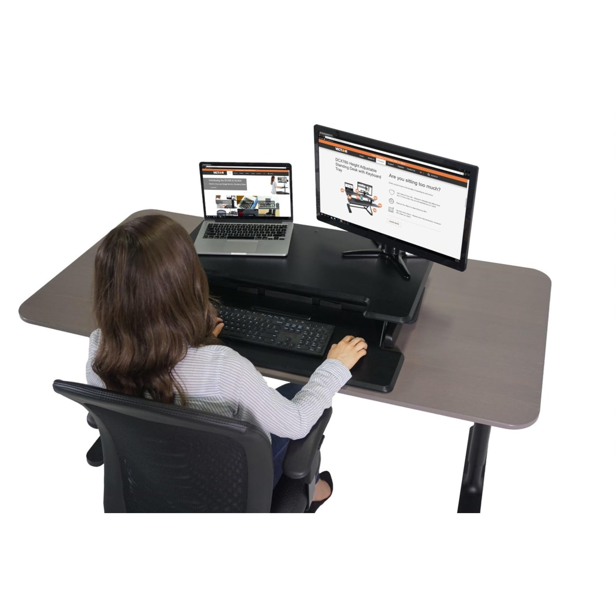 Victor DCX610 Height Adjustable Compact Standing Desk - Black, 33” Wide Sit-Stand Dual Monitor Workstation with Laptop Riser | Ergonomic Home Office Desk for Work from Home & Gaming Setup | Compatible with Most Monitor Arms