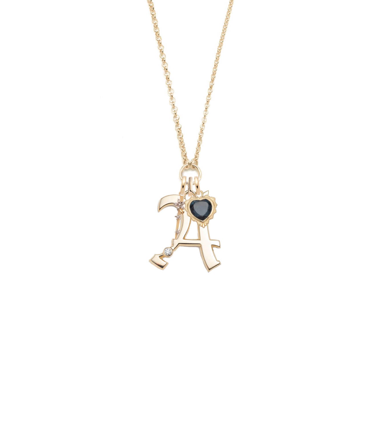 Gemstone Heart & Oversized Initial Open Chain Necklace - Dainty Personalized Jewelry for Women | Perfect Gift for Valentine's Day, Anniversary & Special Occasions