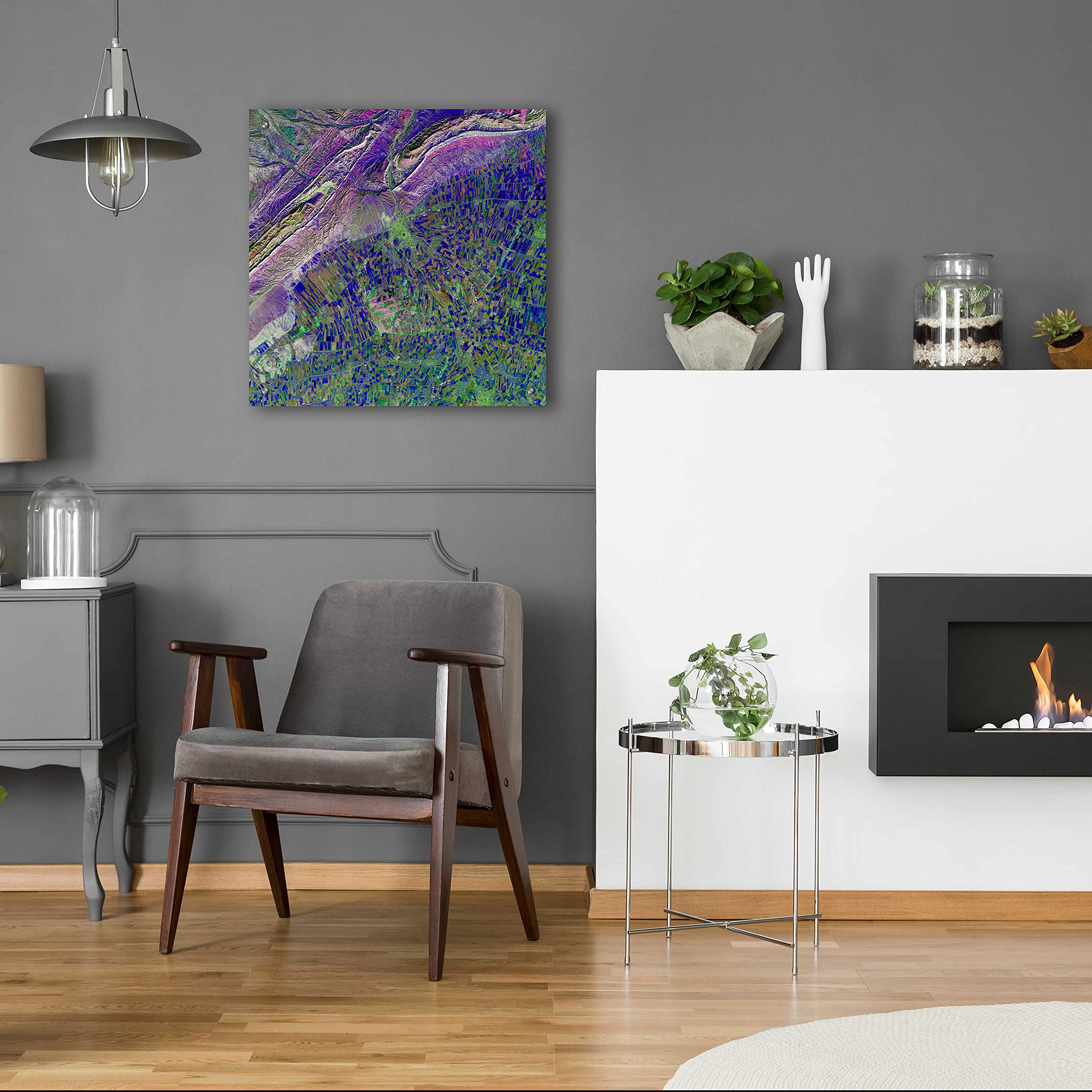 Earth as Art: Deep Blue Cubism Acrylic Glass Wall Art - 24x24 Inches Modern Abstract Canvas Print for Living Room, Bedroom & Office Decor