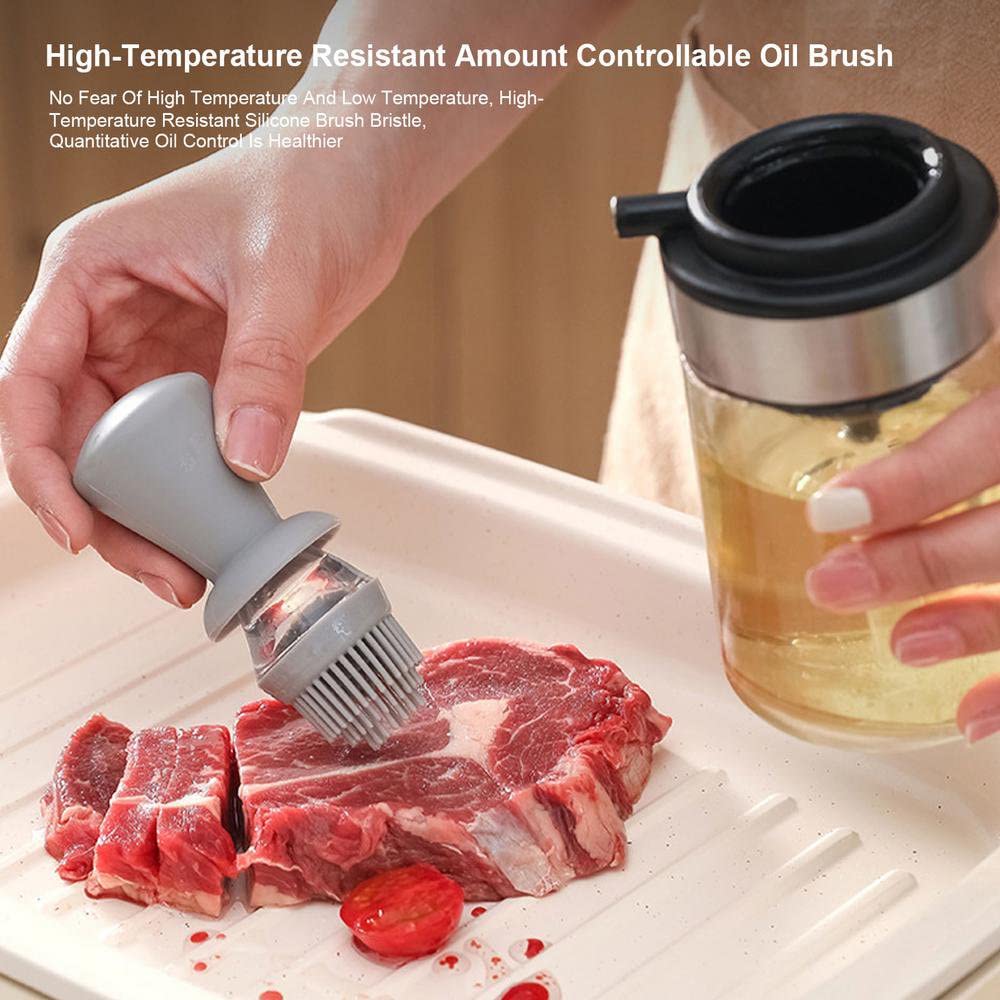 Premium Glass Olive Oil Bottle with Silicone Brush - 2-in-1 Oil Dispenser for Cooking, Frying, Baking & BBQ - Perfect for Kitchen, Air Fryer & Pancake Making (Grey)