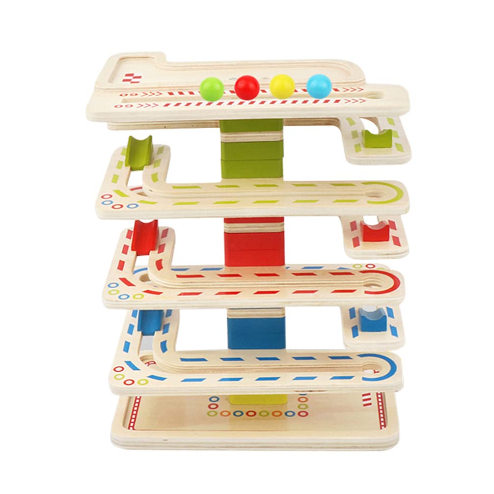 TOYANDONA Wooden Ball Maze Drop Tower Game - Marble Run Track Toy for Kids, Pearlescent Montessori Learning Toy for Toddlers & Preschoolers - Perfect for Birthday Gifts, Early Childhood Development & Sensory Play
