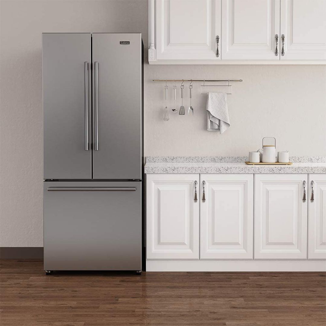 Galanz 28-Inch 16 Cu. Ft. 3-Door French Door Refrigerator with Ice Maker - Stainless Steel (GLR16FS2K16) - Perfect for Kitchens, Apartments & Small Spaces