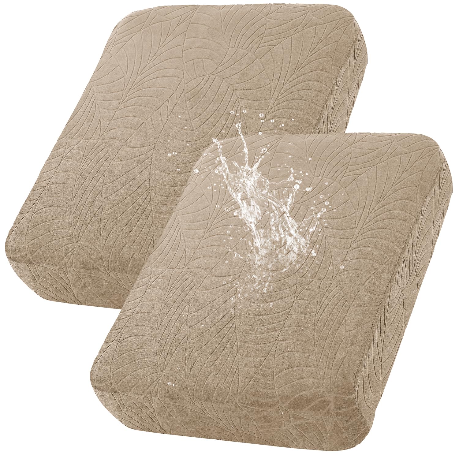 Waterproof Stretch Jacquard Sofa Cushion Covers - Washable Furniture Protector for Couch, Loveseat & Chaise (Khaki, 2-Pack) | Spill-Proof & Pet-Friendly Home Decor for Living Room, Family Room & Dorm