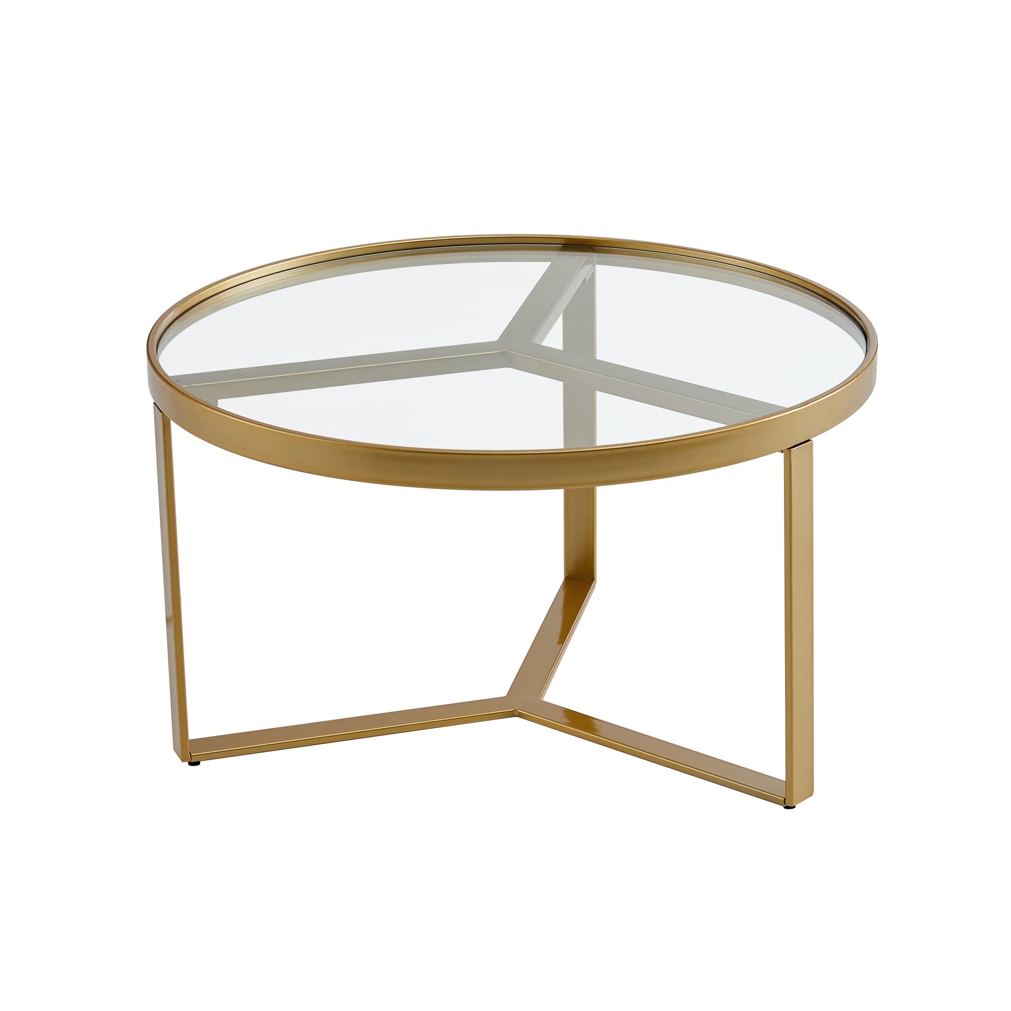 Modern Round Coffee Table with Golden Metal Frame & Tempered Glass Top - Stylish Living Room Furniture for Small Spaces & Apartments