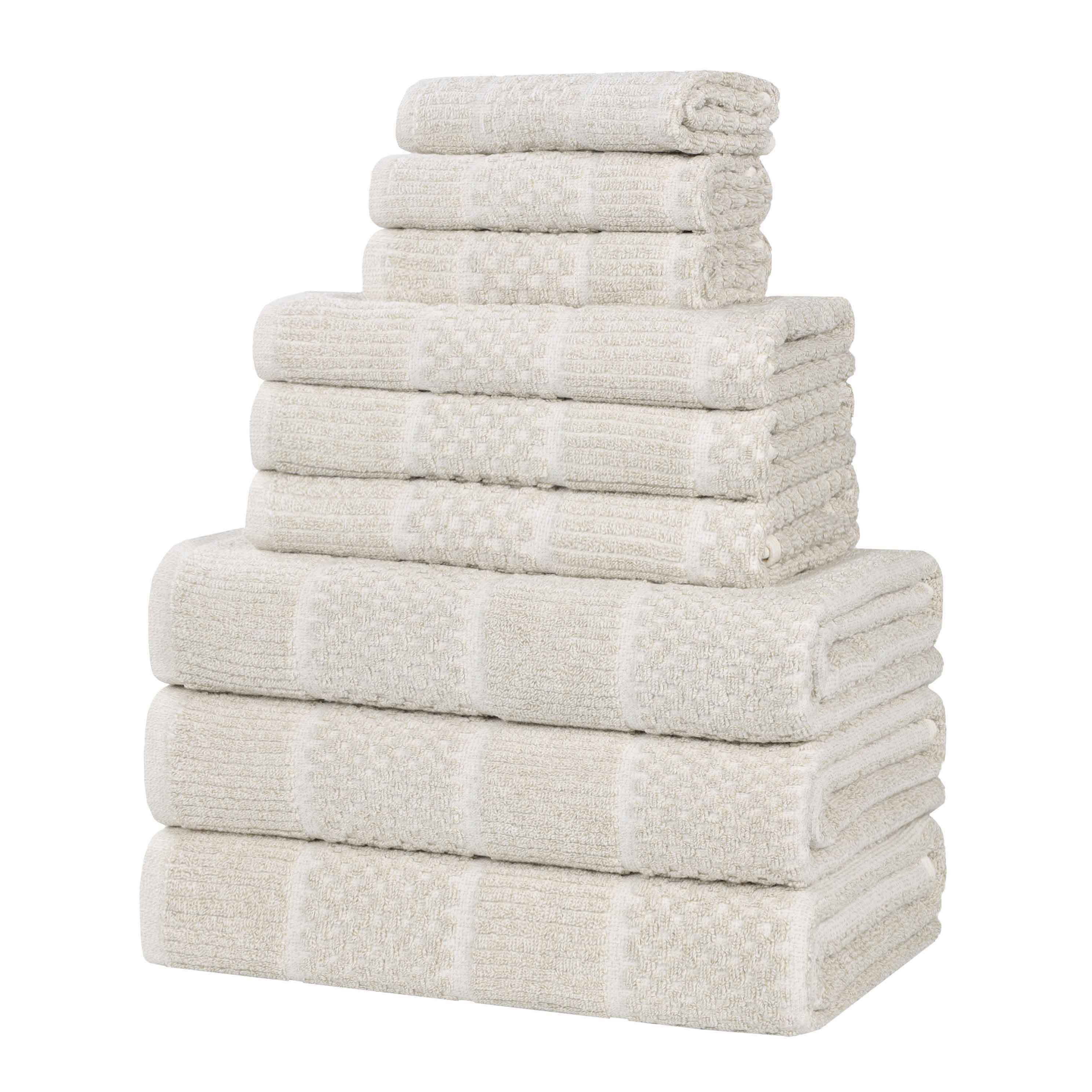 Premium 9-Piece Cotton Blend Towel Set - Medium Weight, Checkered & Ribbed Design for Bath, Spa & Guest Use - Soft & Absorbent Luxury Towels