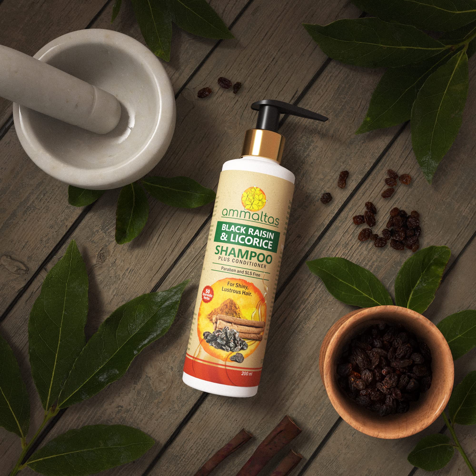 Ammaltas Black Raisin & Licorice Shampoo 200ml - Natural Hair Care for Shine & Scalp Health - Perfect for Dry, Damaged Hair at Home or Salon