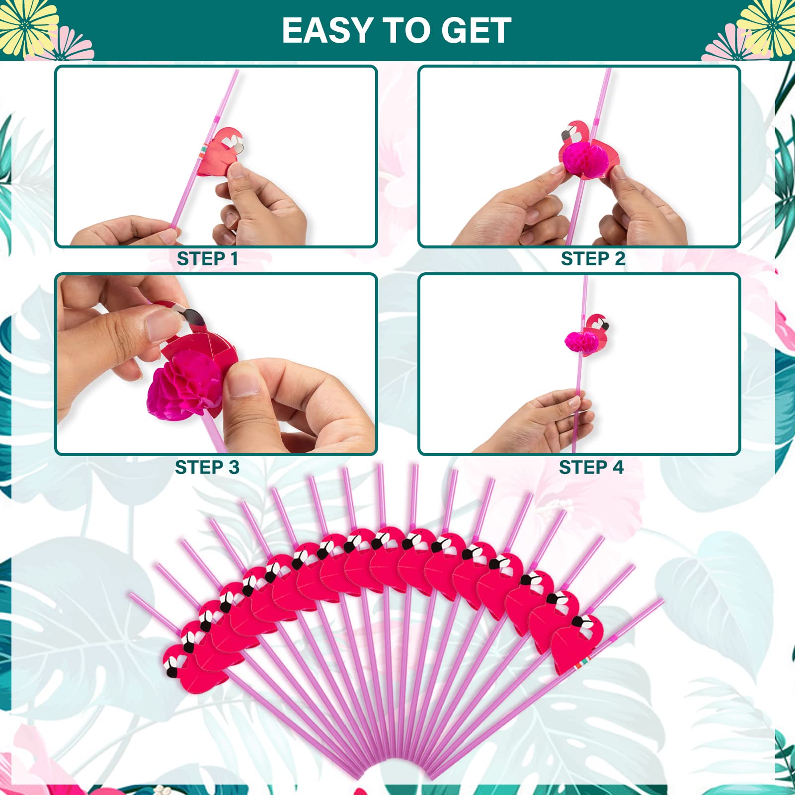 Hawaiian Luau Party Decorations Set - 25-Piece Disposable Dinnerware with Flamingo Plates, Napkins, Straws & Forks for Tropical Aloha Birthday, Beach Party & Summer BBQ Supplies - Perfect for Luau, Poolside Gatherings & Themed Celebrations