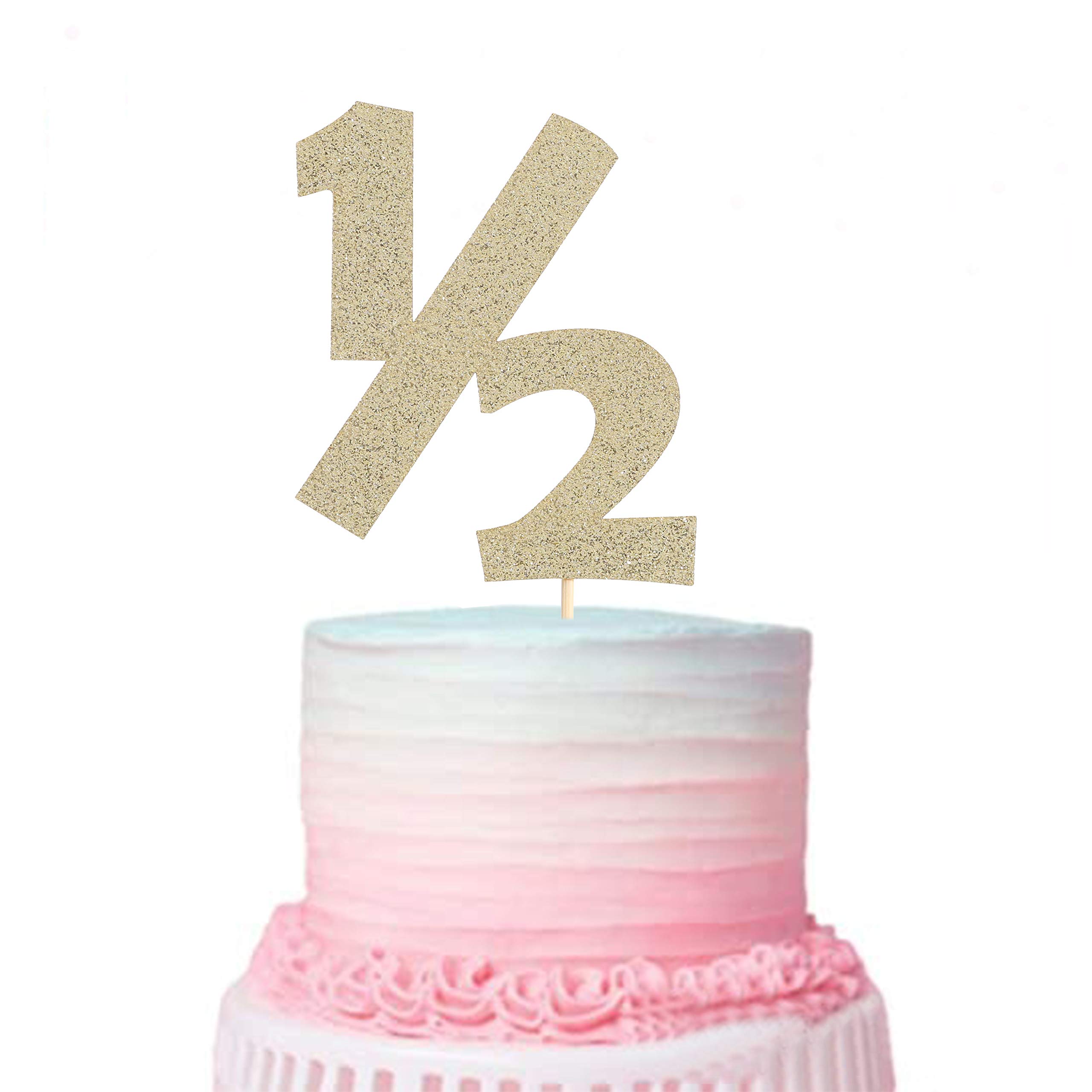 Gold Glitter 1/2 Birthday Cake Topper - Half Birthday Party Decorations, Cake Decor for 6 Month Celebration - Perfect for Baby's First Half Birthday, Toddler Milestone Parties & Photo Backdrops