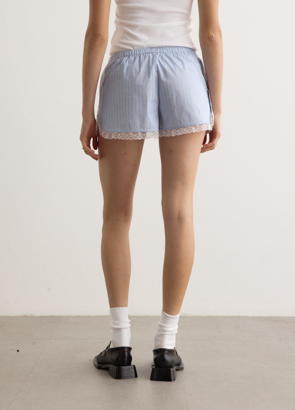 Anna Women's High Waisted Shorts - Periwinkle Striped Casual Summer Shorts for Women | Perfect for Beach, Vacation, and Everyday Wear