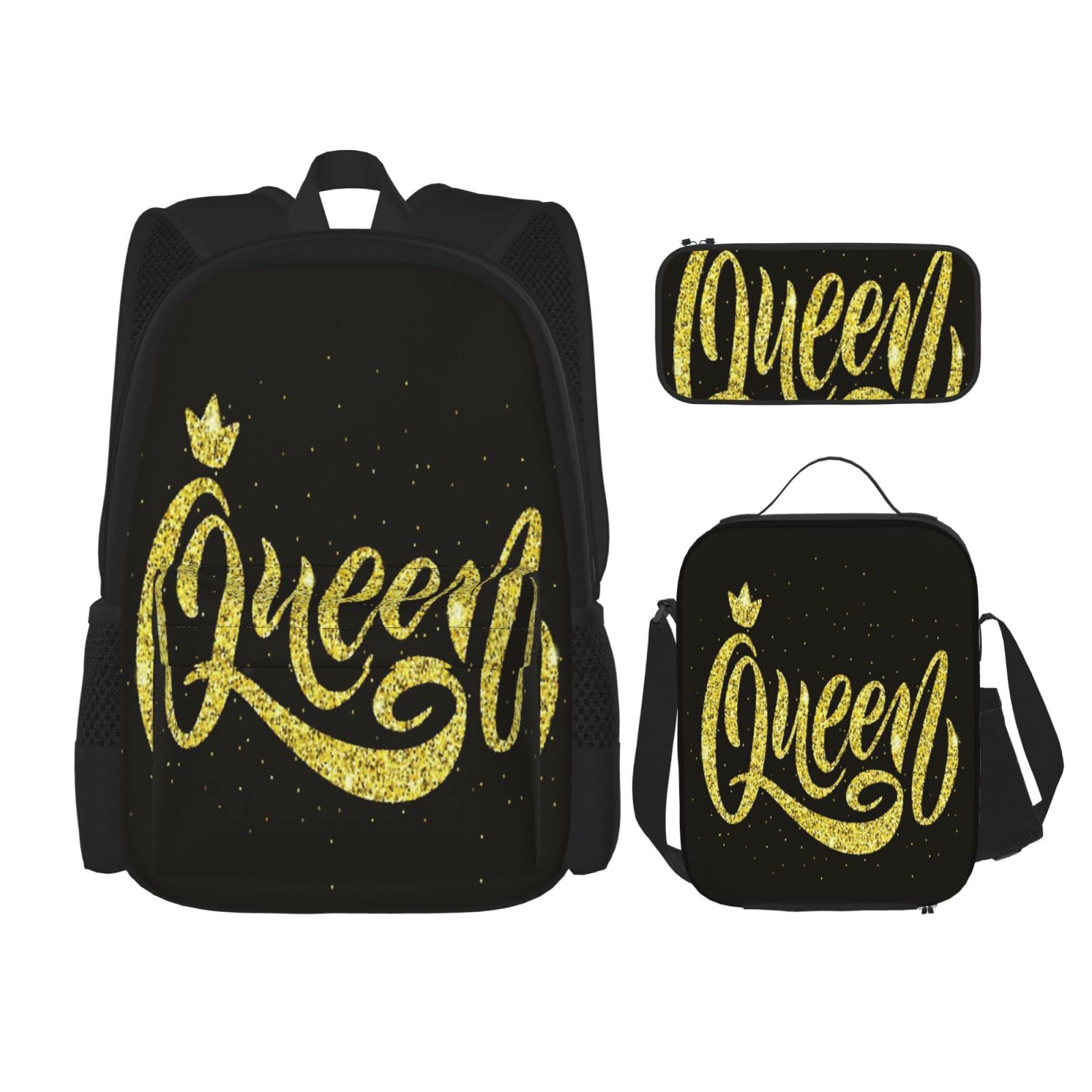 3-Piece Backpack Set with Crown Design - Durable Book Bag, Pencil Case & Lunch Bag Combo for School, Work, Travel & Camping | Unisex Backpack for Men, Women, Boys & Girls | Perfect for Students, Professionals & Outdoor Adventures