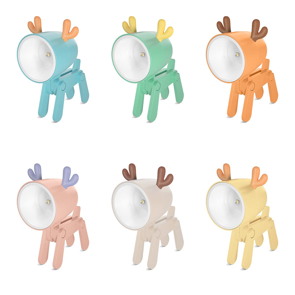ONETUE 6-Pack Mini LED Night Light - Cute Cartoon Deer Design, Portable Desk Lamp for Reading, Kids Room, Home Office & College Dorm | Small Phone Holder Included | Perfect for Bedtime, Study & Nighttime Safety (DDL-6P)