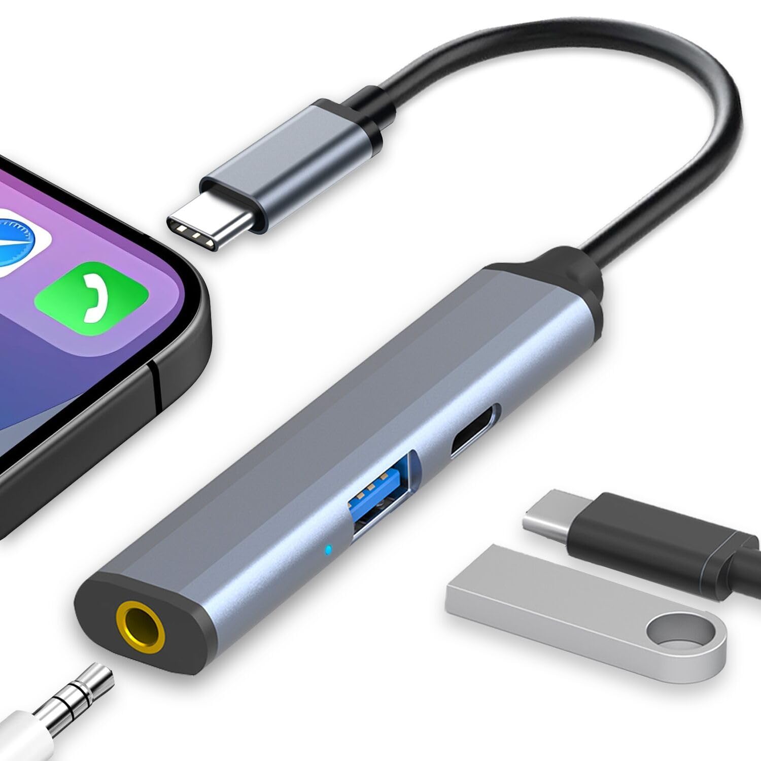 VIENON 5-in-1 USB C Hub with 3.5mm Headphone Jack, 100W PD Charging, USB-A Ports - Compatible with MacBook Pro/Air, iPad Pro, Samsung & Type C Devices - Perfect for Home Office, Travel & Multi-Device Charging