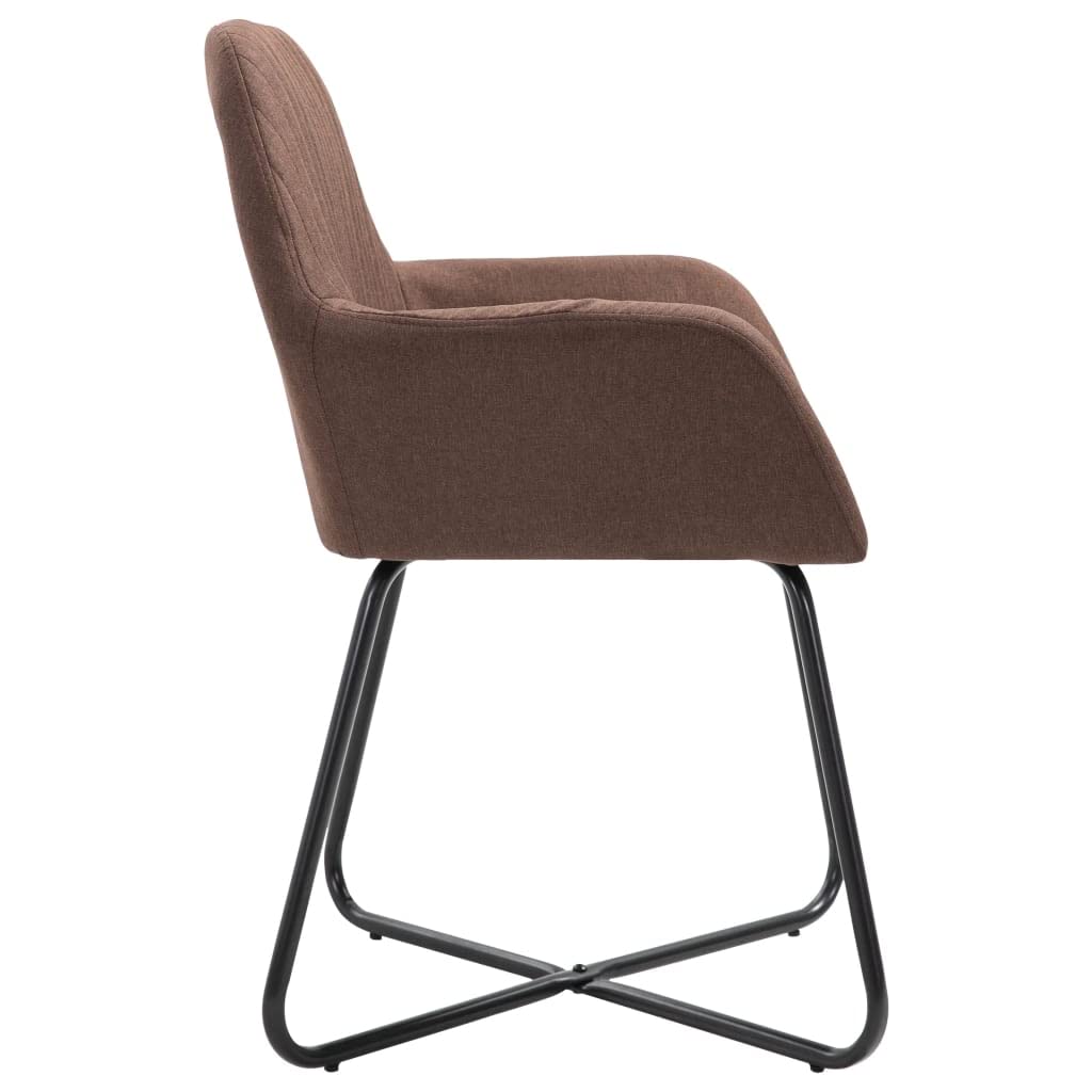 SKM Modern Dining Chairs Set of 2 - Brown Fabric Upholstered Kitchen Chairs with Sturdy Metal Legs - Comfortable Seating for Dining Room, Kitchen, Breakfast Nook & Small Spaces