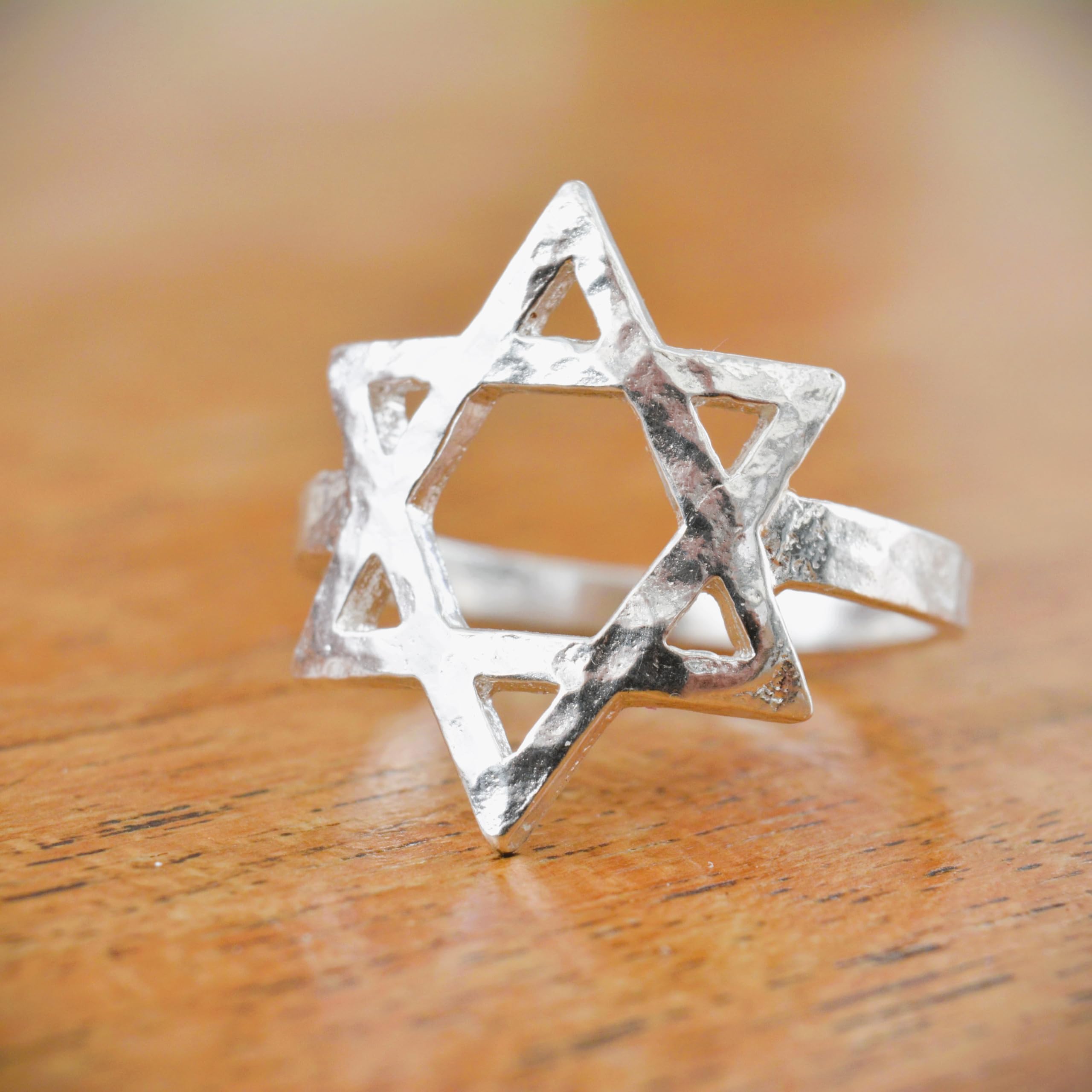 925 Sterling Silver Star of David Hammered Ring - Jewish Magen David Stackable Ring for Women, Size 8 | Non-Tarnish Religious Jewelry for Everyday Wear, Gift Giving & Special Occasions