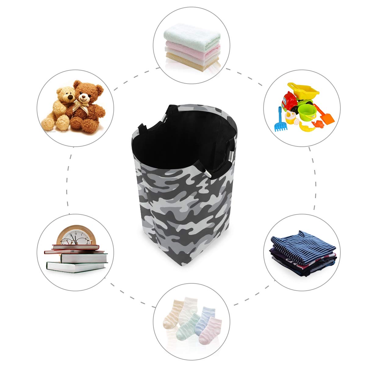 Foldable Large Camo Laundry Basket - Soldier Grey Hamper for Dirty Clothes, Picnic & Toy Storage | Portable Organizer for Home, Dorm & Travel