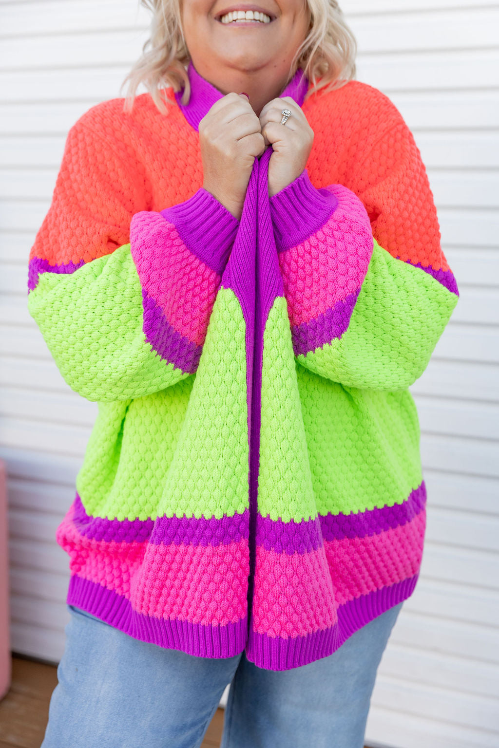 Stylish Marbelle Knit Cardigan in Fluro Mix - Perfect for Casual Outfits, Office Wear & Cozy Evenings