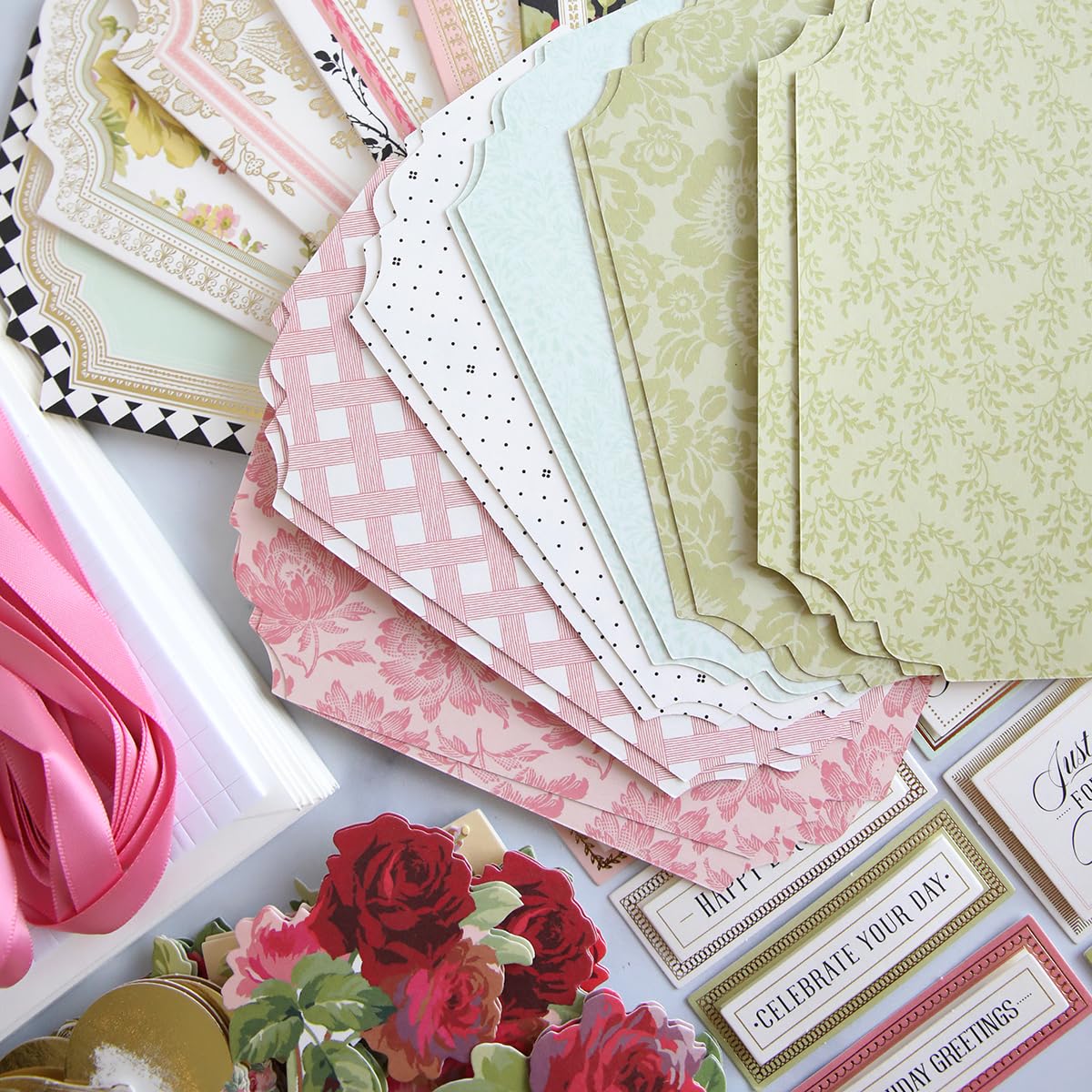 Anna Griffin Simply Birthday Card Kit - DIY 12 Unique Handmade Greeting Cards with Pre-Cut Materials, Embellishments & Satin Ribbons - Complete Step-by-Step Guide - Perfect for Birthday Parties, Crafting Gifts & Scrapbooking Projects