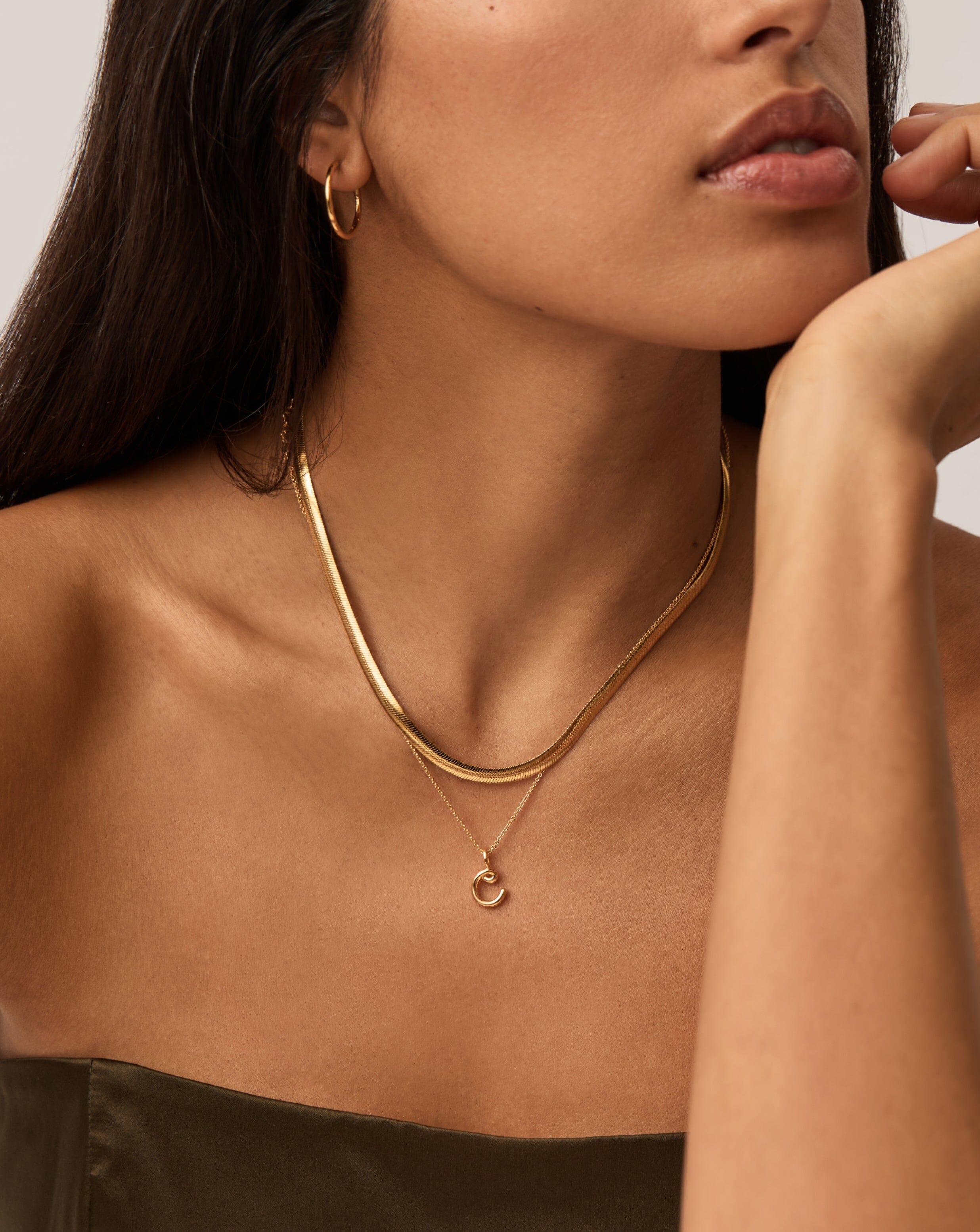 Curly Molten Mini Initial Necklace - Personalized Letter C Pendant in 18k Gold Vermeil | Dainty Layering Jewelry for Everyday Wear, Gifts for Her