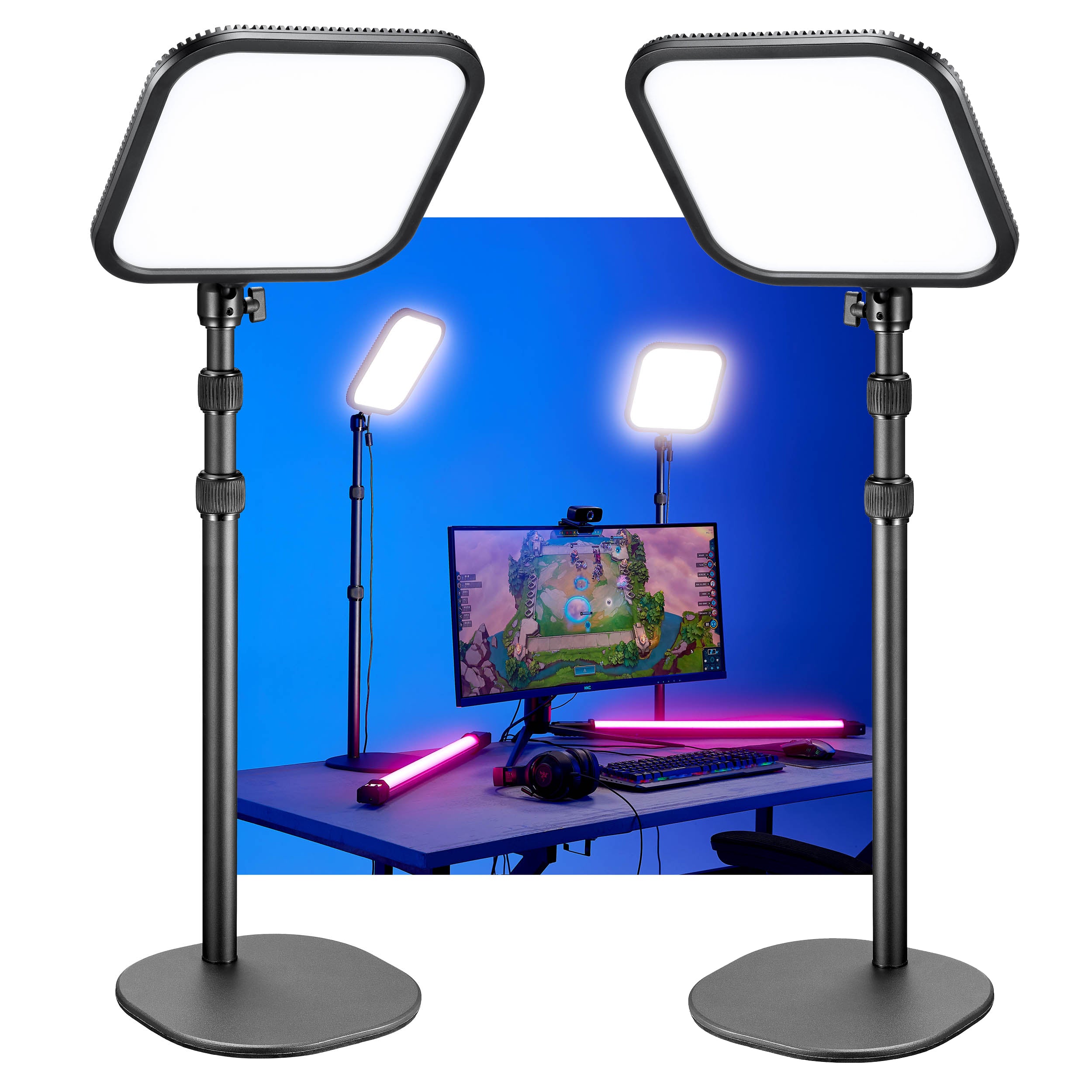 ES30 Bi-Color LED Streaming Light Kit with Stands - Soft Dimmable Lighting for YouTube, TikTok & Live Videos - Perfect for Home Studios & Content Creators
