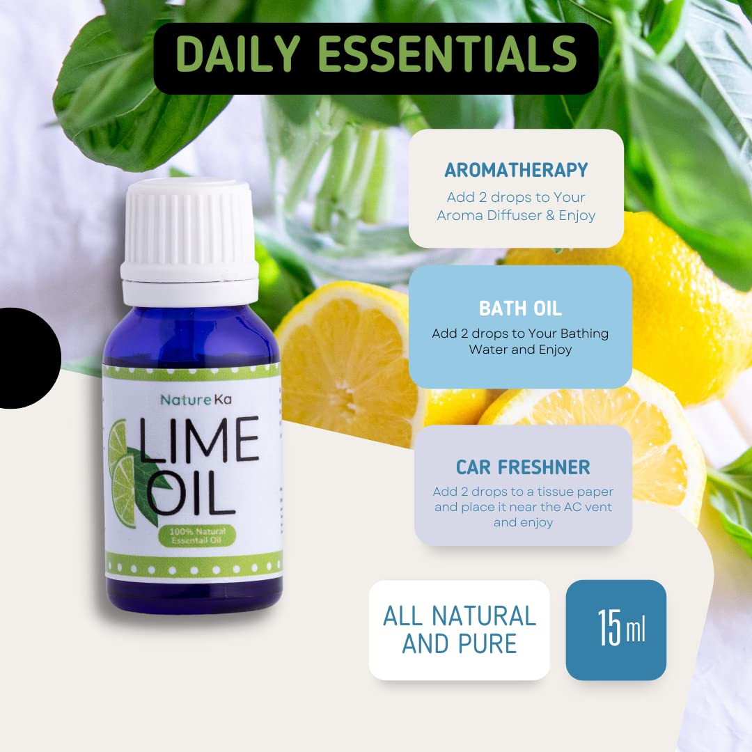 100% Pure Natural Lime Essential Oil for Aromatherapy, Diffusers & Massage | Chemical-Free Therapeutic Grade | Relaxing Bath Oil (15ml) - Perfect for Stress Relief, Home Spa & DIY Skincare