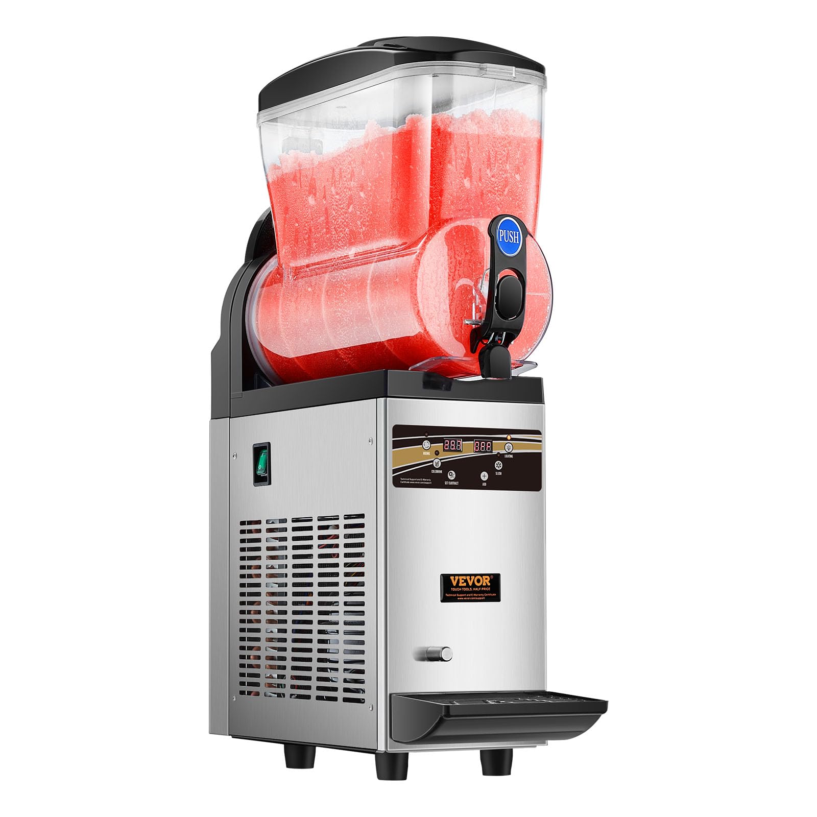 VEVOR 15L Commercial Margarita & Slushie Machine - Stainless Steel Frozen Drink Maker for Smoothies, Cocktails - Perfect for Home Parties, Restaurants, Cafes & Bars (60 Cups Capacity)