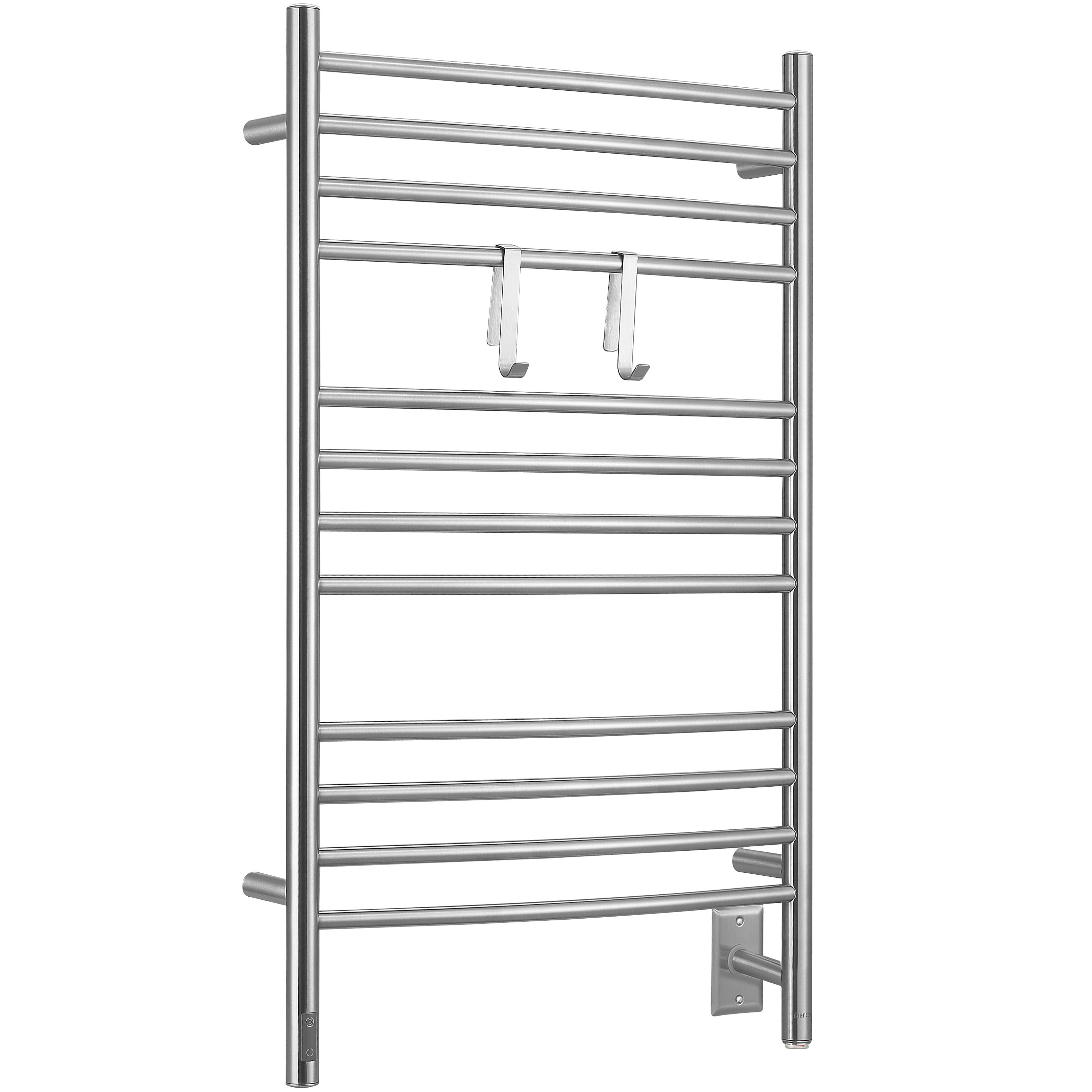 Dual Wall Mount Towel Warmer with 2 Adjustable Hooks & Timer - Brushed Stainless Steel - Perfect for Bathroom, Spa, and Luxury Home Use