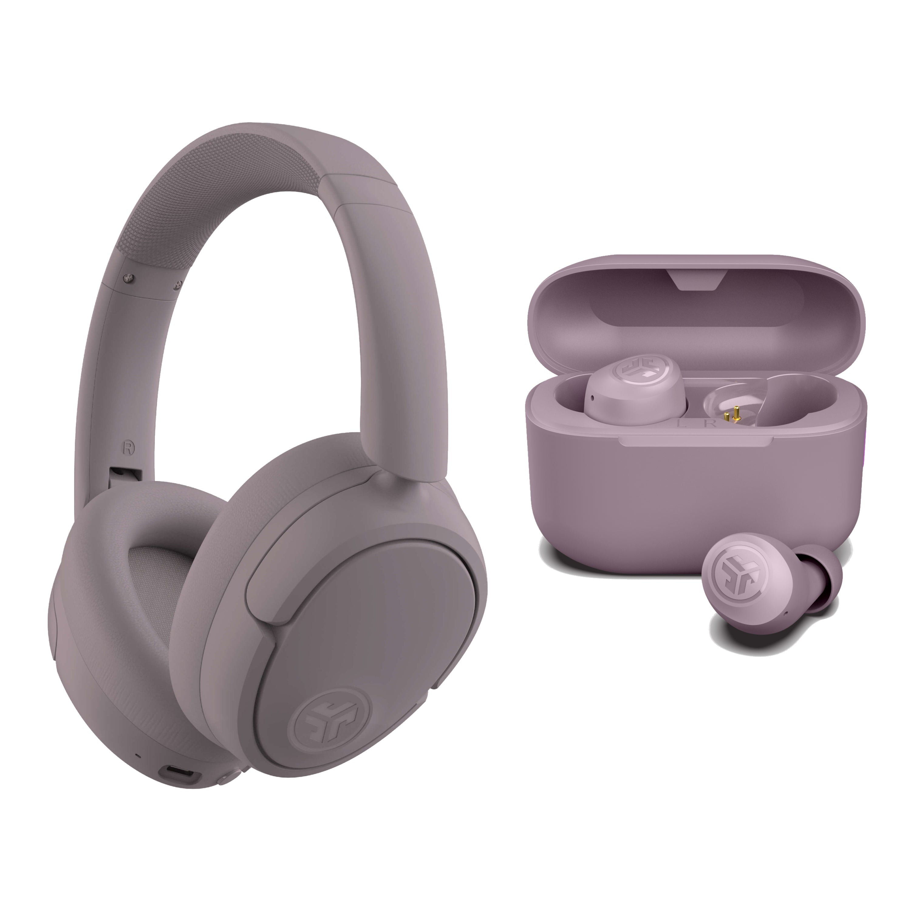 JBuds Lux ANC Wireless Headphones with Noise Cancelling & Go Pop+ Mauve Earbuds Gift Set - Perfect for Travel, Workout, and Commuting