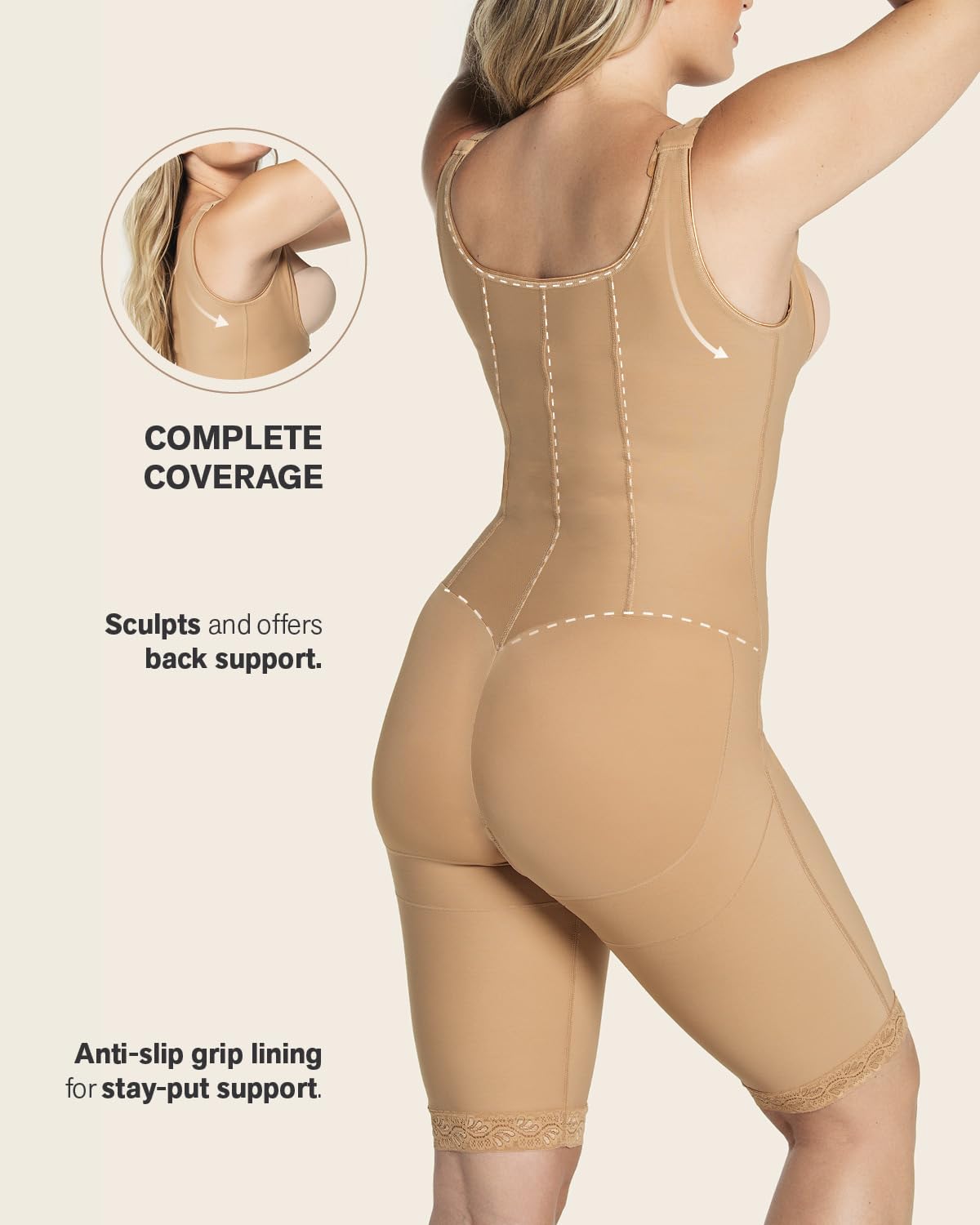 Leonisa Women's Seamless Braless Shapewear with Thigh Slimmer - High Compression Bodysuit for Tummy Control & Body Shaping | Perfect for Dresses, Jeans & Special Occasions