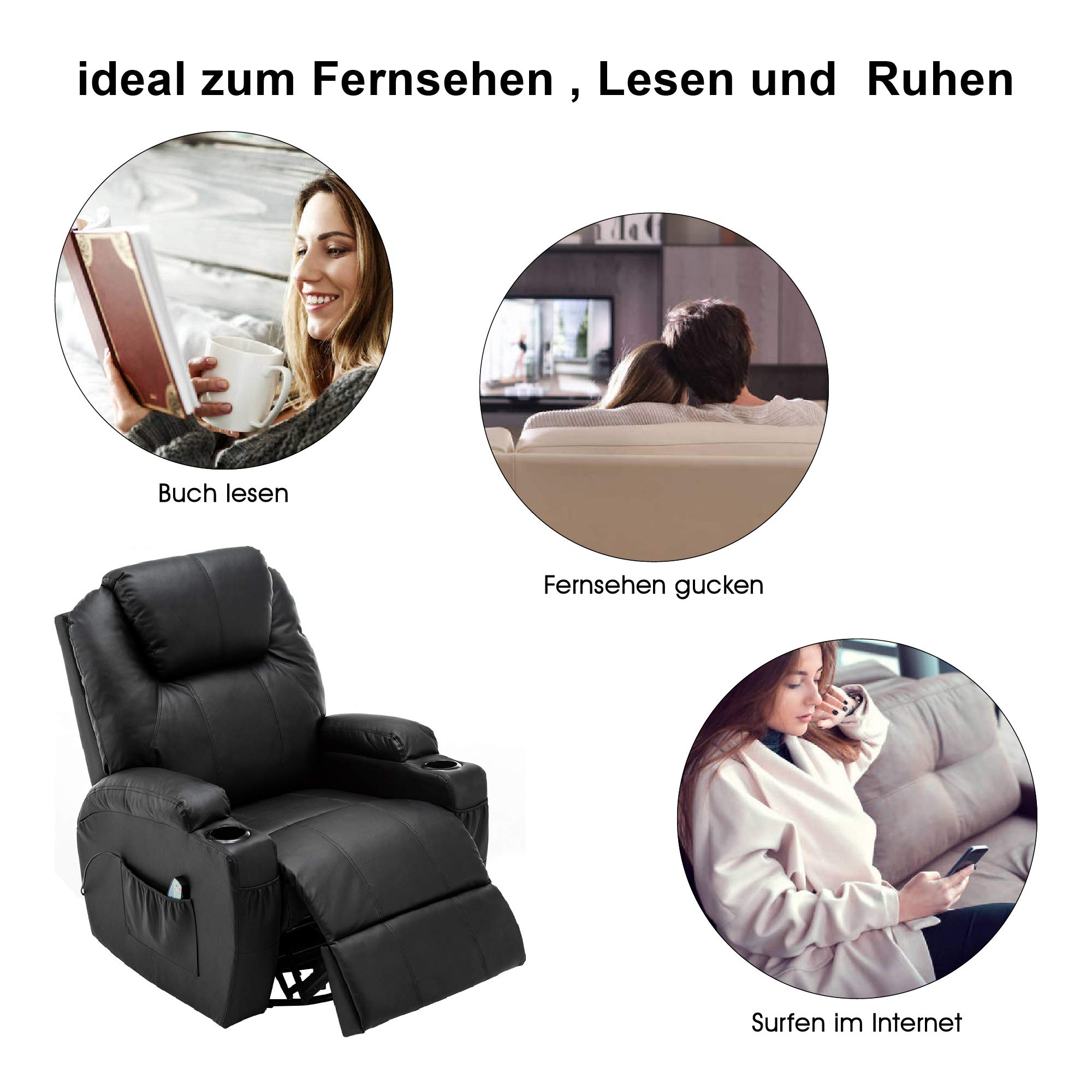 MCombo 360° Swivel Heated Massage Recliner Chair with Adjustable Settings - Black 7020BK - Perfect for Living Room, Home Theater, and Office Relaxation