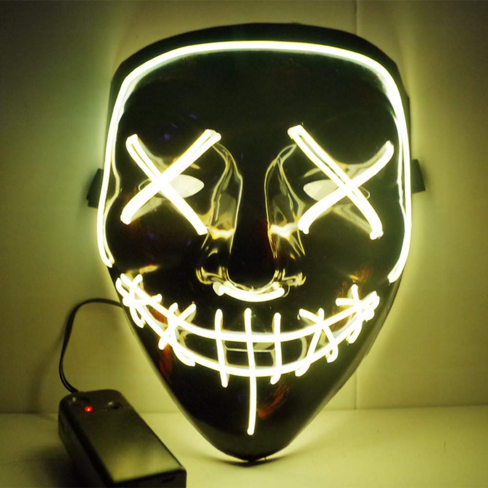 Patgoal LED Light Up Halloween Purge Mask for Adults - Scary Glowing Face Mask for Costume Parties, Masquerade Balls & Haunted House Events