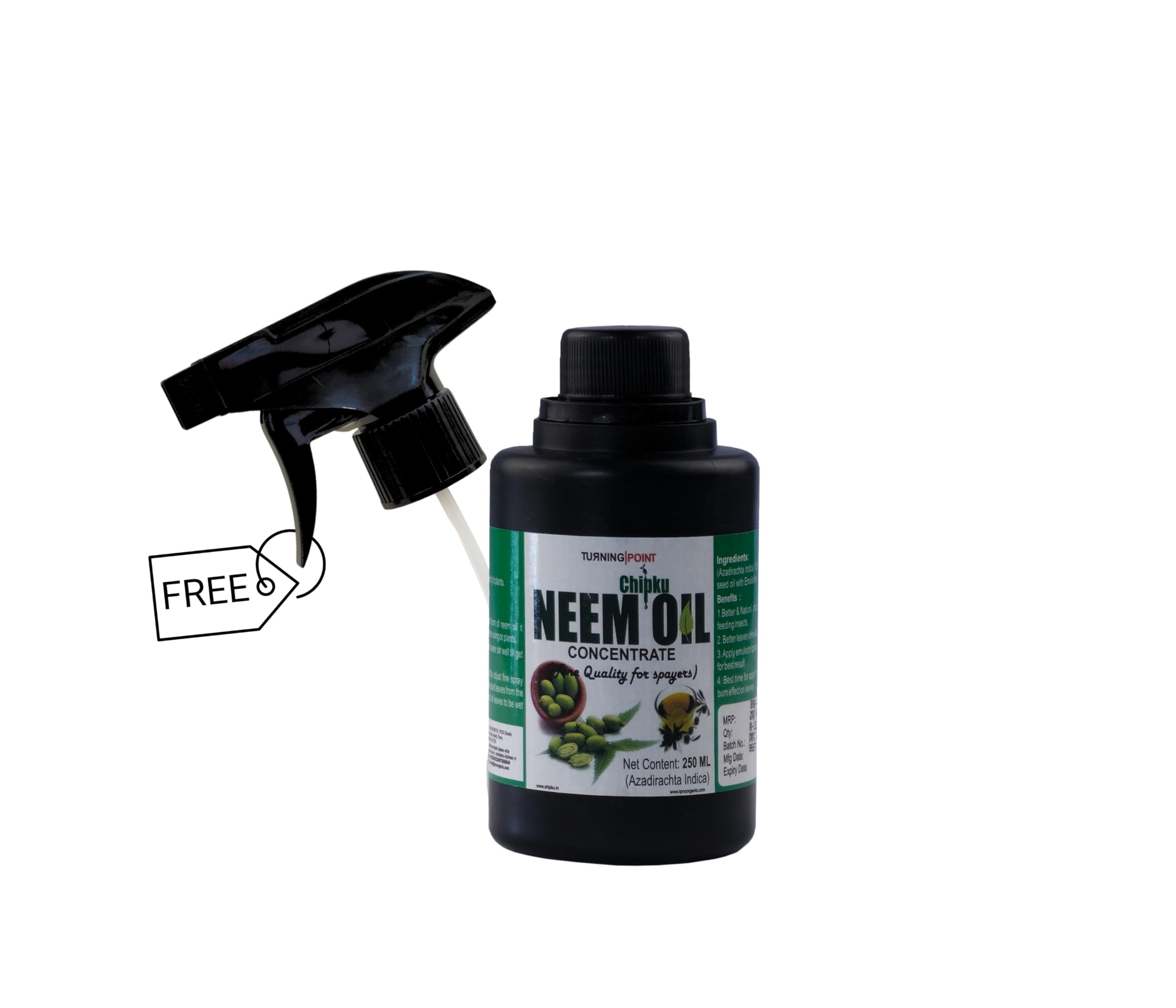 Pure Cold Pressed Water Soluble Neem Oil 250ml for Plants - Organic Pest Control for Aphids, Fungus, Thrips & Mildew - Indoor/Outdoor Garden Use with Free Spray Gun (Makes 50 Neem Spray Bottles) - Perfect for Organic Gardening & Plant Protection